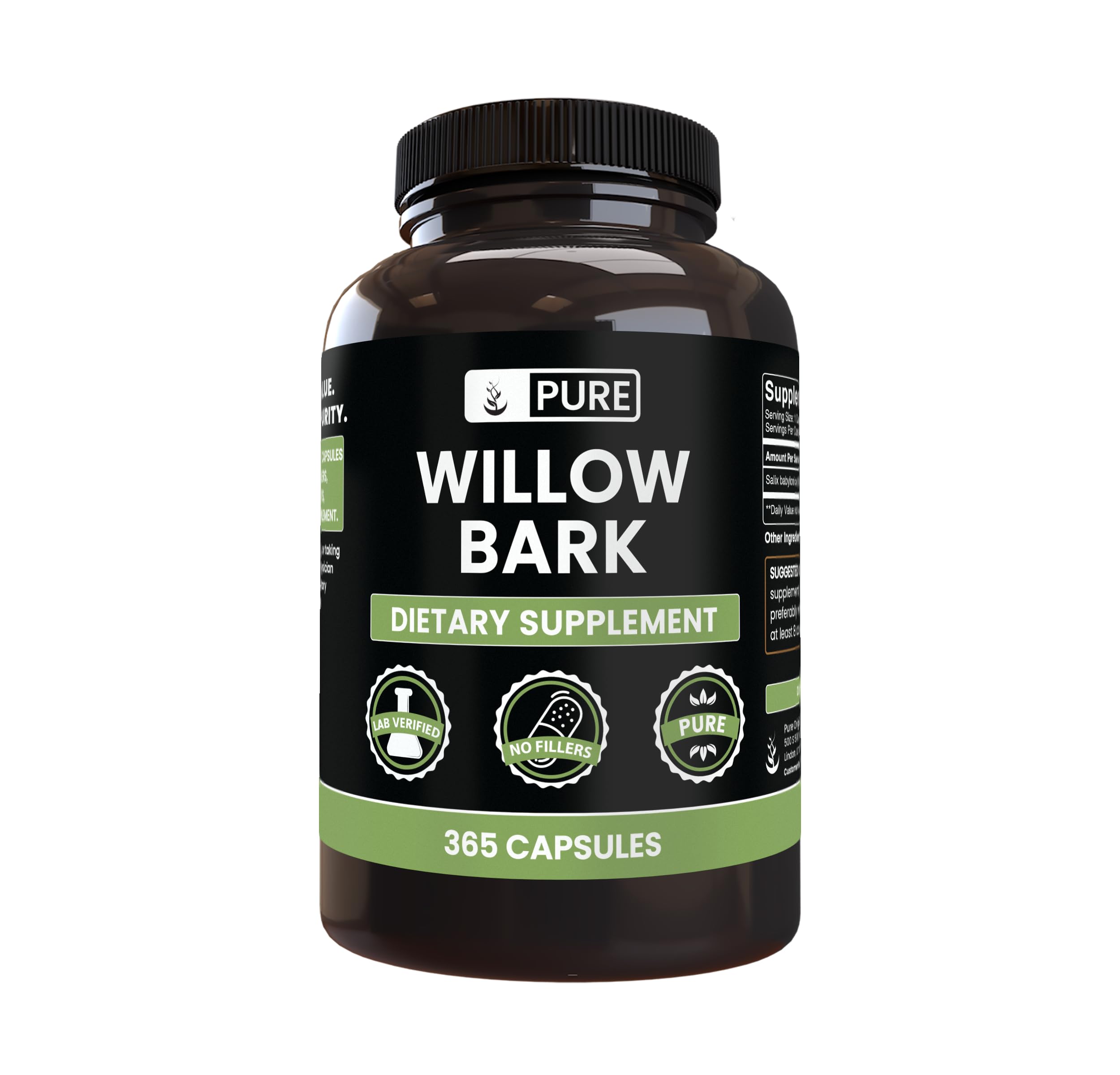 PURE ORIGINAL INGREDIENTS Willow Bark Extract (365 Capsules) No Magnesium Or Rice Fillers, Always Pure, Lab Verified PURE ORIGINAL INGREDIENTSAu supplements