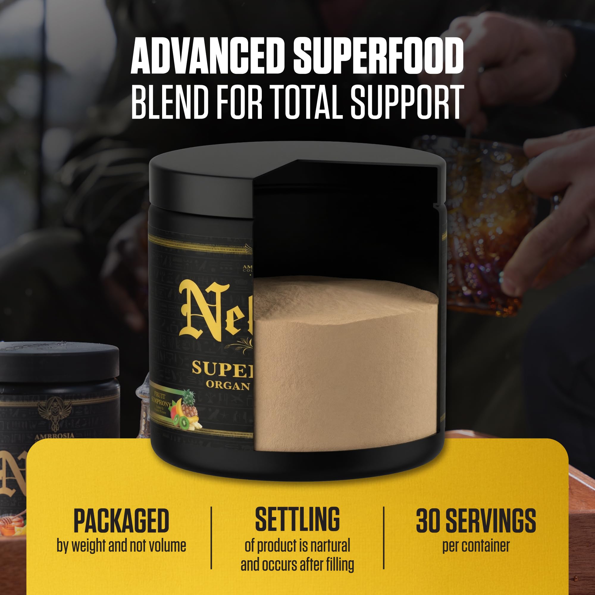 Ambrosia Superfood Organ & Cycle Support Powder | Liver & Kidney Support with Milk Thistle, Red Yeast Rice & CoQ10 | 13 Superfood Ingredients | 30 Servings | Honey Lemon AmbrosiaAu supplements