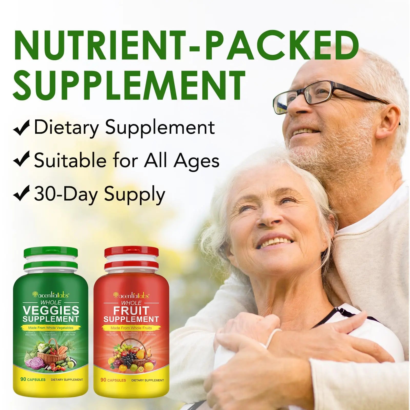 Fruit & Veggies Capsules | Daily Fruit & Vegetable Blend | 2 Bottles – 180 Vegetarian Capsules | Plant-Based Superfood Formula | Non-GMO, Gluten Free Genericnz supplements