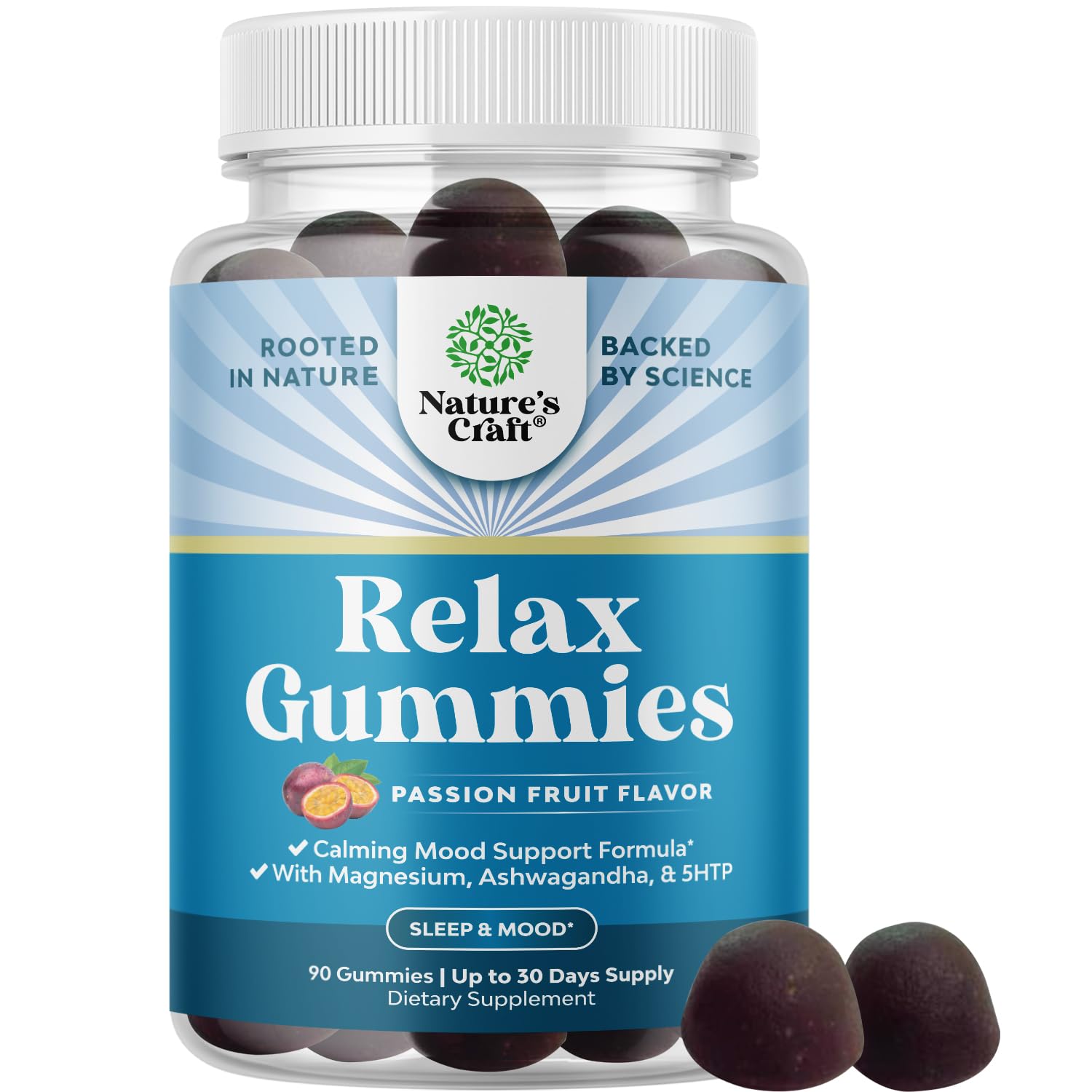 Pure Calm and Relaxing Magnesium Supplement - Magnesium for Stress Support & Rest Ease for Adults - High Absorption Mg Citrate Gummies with L Theanine & Ashwagandha for Muscle Cramps - 90 Count Natures CraftAu supplements