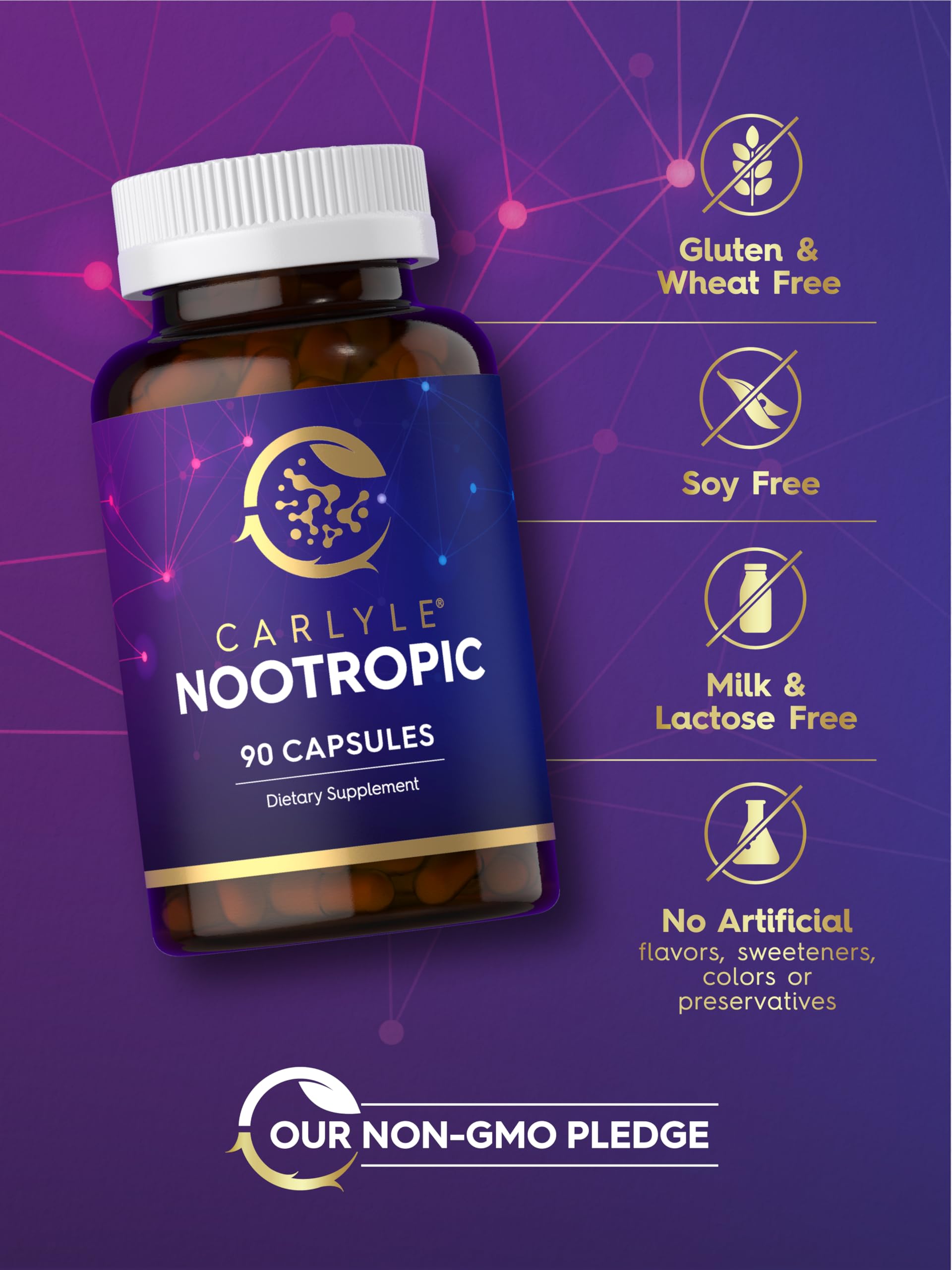 Carlyle Brain Nootropic Supplement | 90 Capsules | with Caffeine, B12, and Guarana Extract | Non-GMO & Gluten Free CarlyleAu supplements