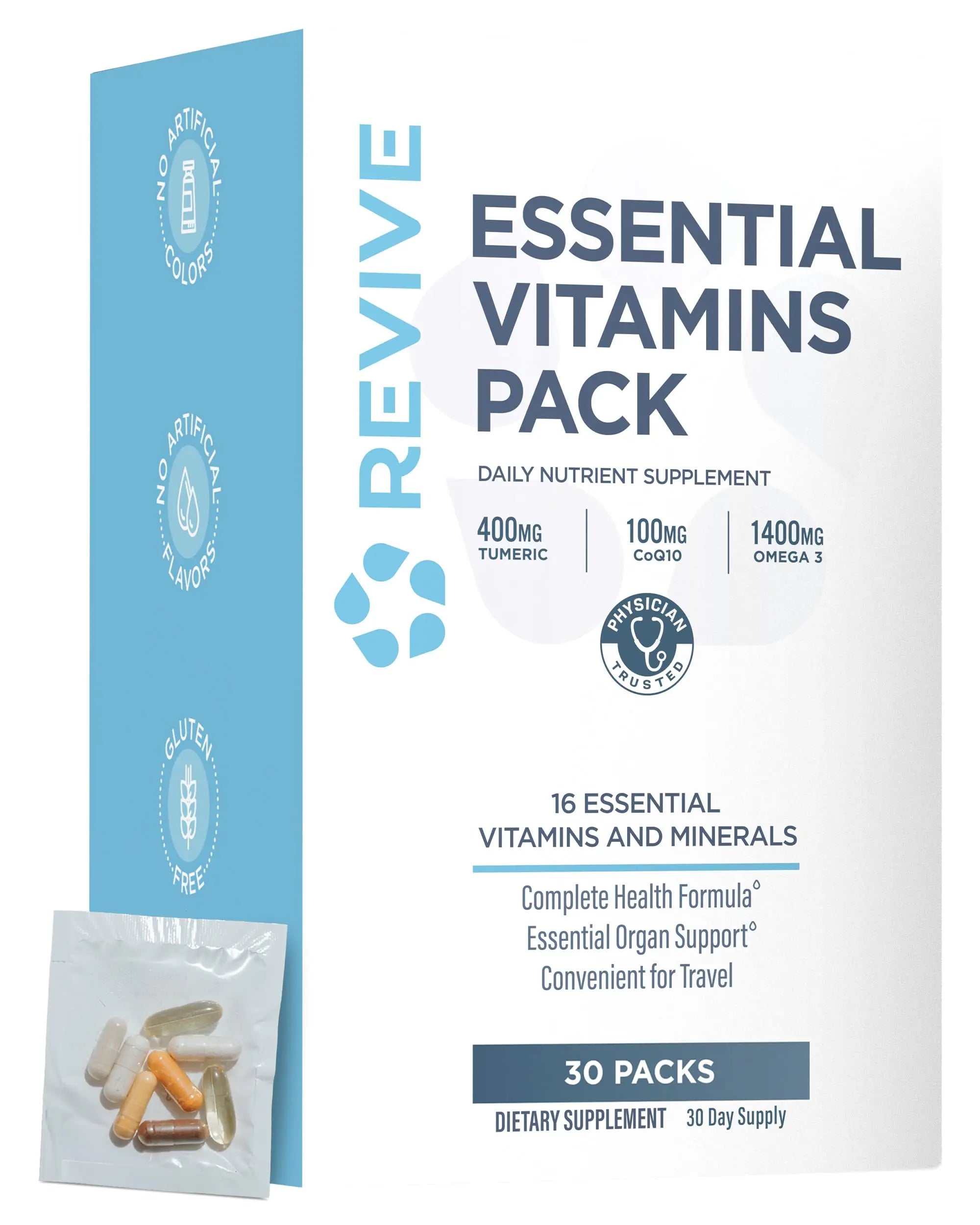 Revive MD Essential Vitamin Packs for Men & Women – Daily Multivitamin Packets with Arjuna & Turmeric Extract – Supports Heart, Joint & Organ Health ReviveAu supplements