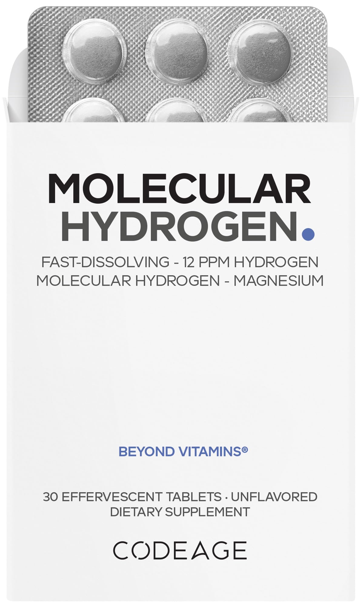 Codeage Molecular Hydrogen Supplement - Fast-Dissolving 12 PPM Hydrogen Water Tablets with Elemental Magnesium - Hydration Tablet Body Function - Unflavored, Vegan, Non-GMO, Gluten-Free - 30 Tablets CodeageAu supplements