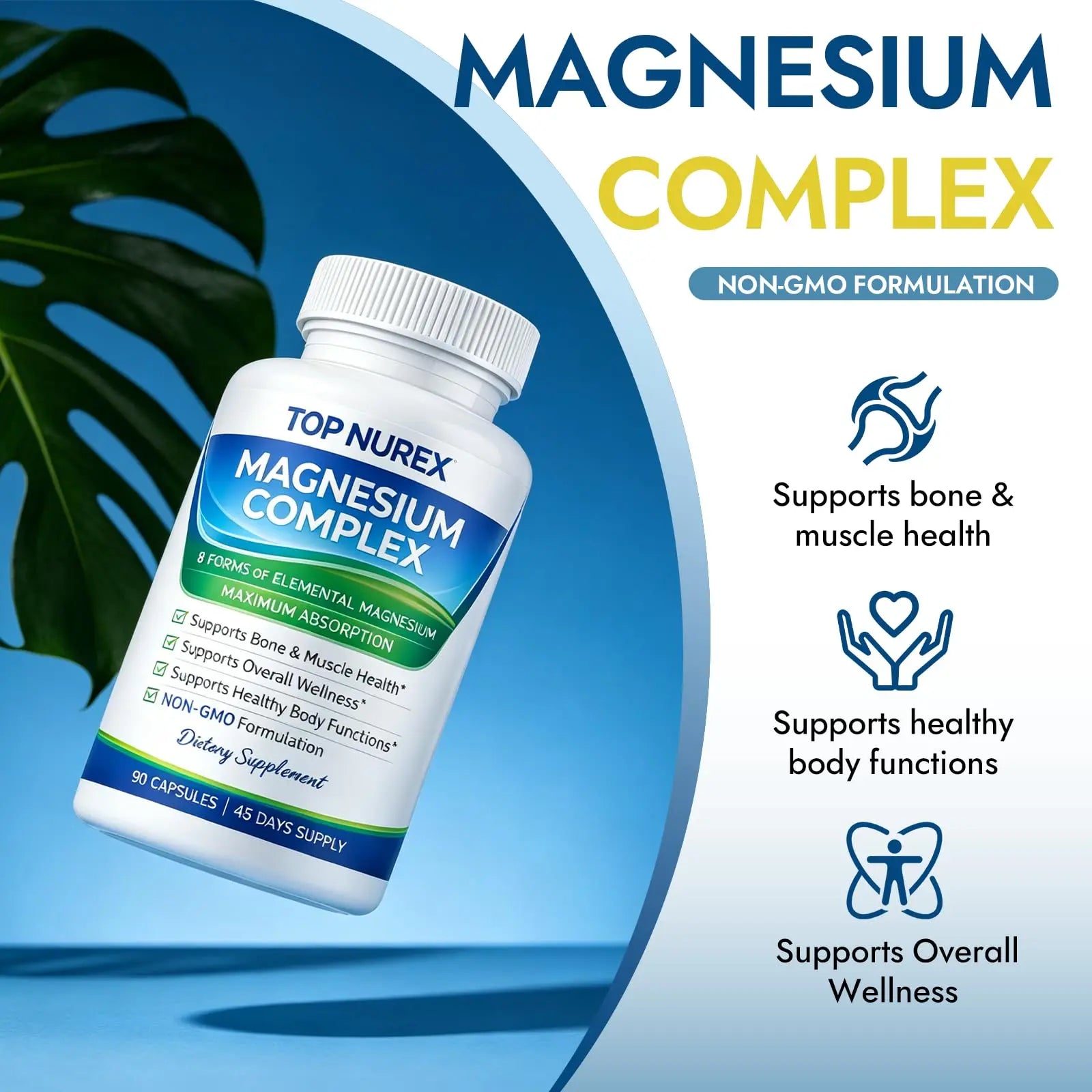Top Nurex Magnesium Complex 1000 mg, 8-Source Magnesium Blend with Glycinate, Citrate, Malate & Taurate, Vegan Formula, Non-GMO, 90 Capsules Top Nurexnz supplements