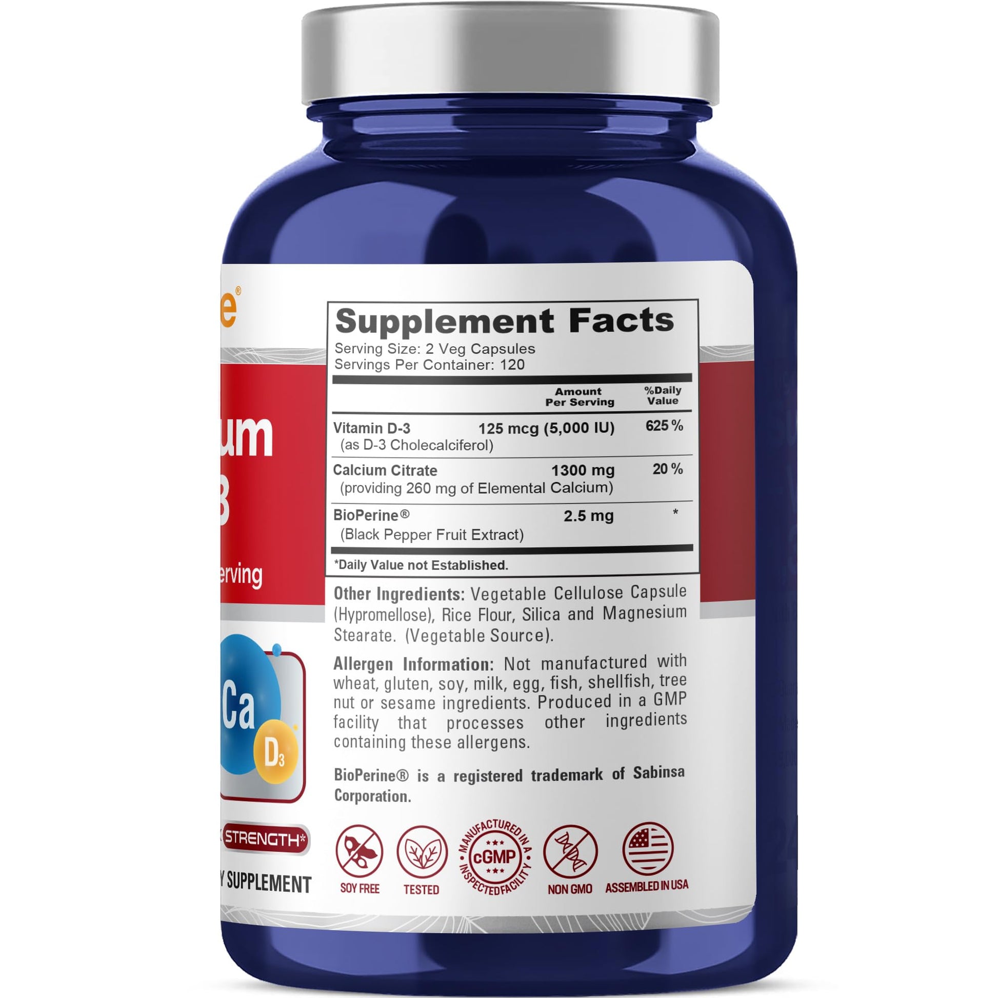 NusaPure Super Calcium with Vitamin D 3 & Calcium Citrate - Suitable for Vegetarian/Vegan, Non - GMO - 1300mg - 240 Capsules NusaPureAu supplements