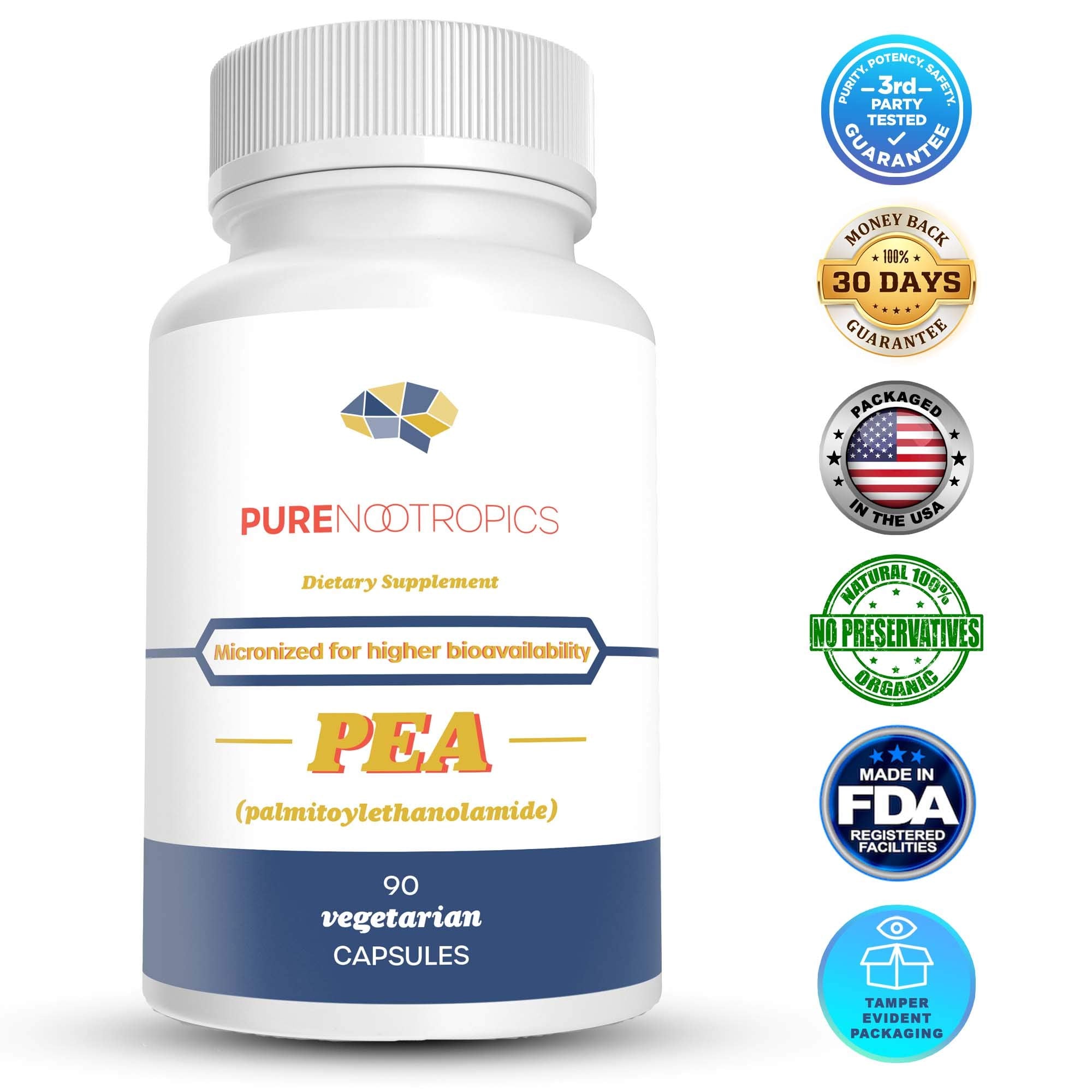 Pure Nootropics - Palmitoylethanolamide (Micronized Pea) 400 mg Capsules | 90 Veg Caps Value Pack | Supports Relief from Occasional Discomfort | Supports Immune System Pure NootropicsAu supplements