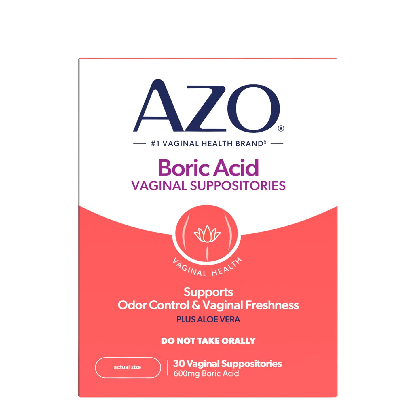 AZO® Boric Acid Vaginal Suppositories for Women, Helps Support Odor Control with Clinically Studied Boric Acid, Non-GMO, 30 Count AZOUS supplements