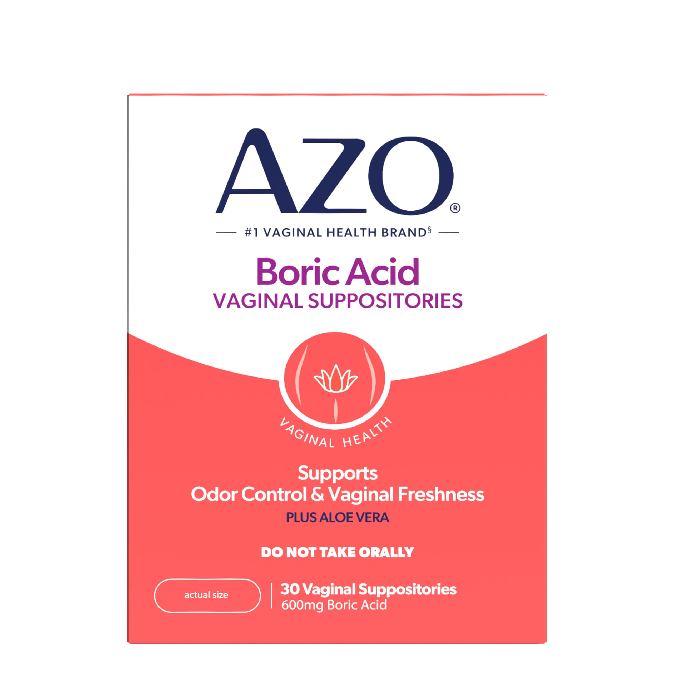 AZO® Boric Acid Vaginal Suppositories for Women, Helps Support Odor Control with Clinically Studied Boric Acid, Non-GMO, 30 Count AZOUS supplements