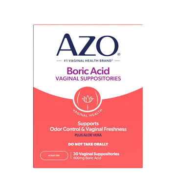 AZO® Boric Acid Vaginal Suppositories for Women, Helps Support Odor Control with Clinically Studied Boric Acid, Non-GMO, 30 Count AZOUS supplements