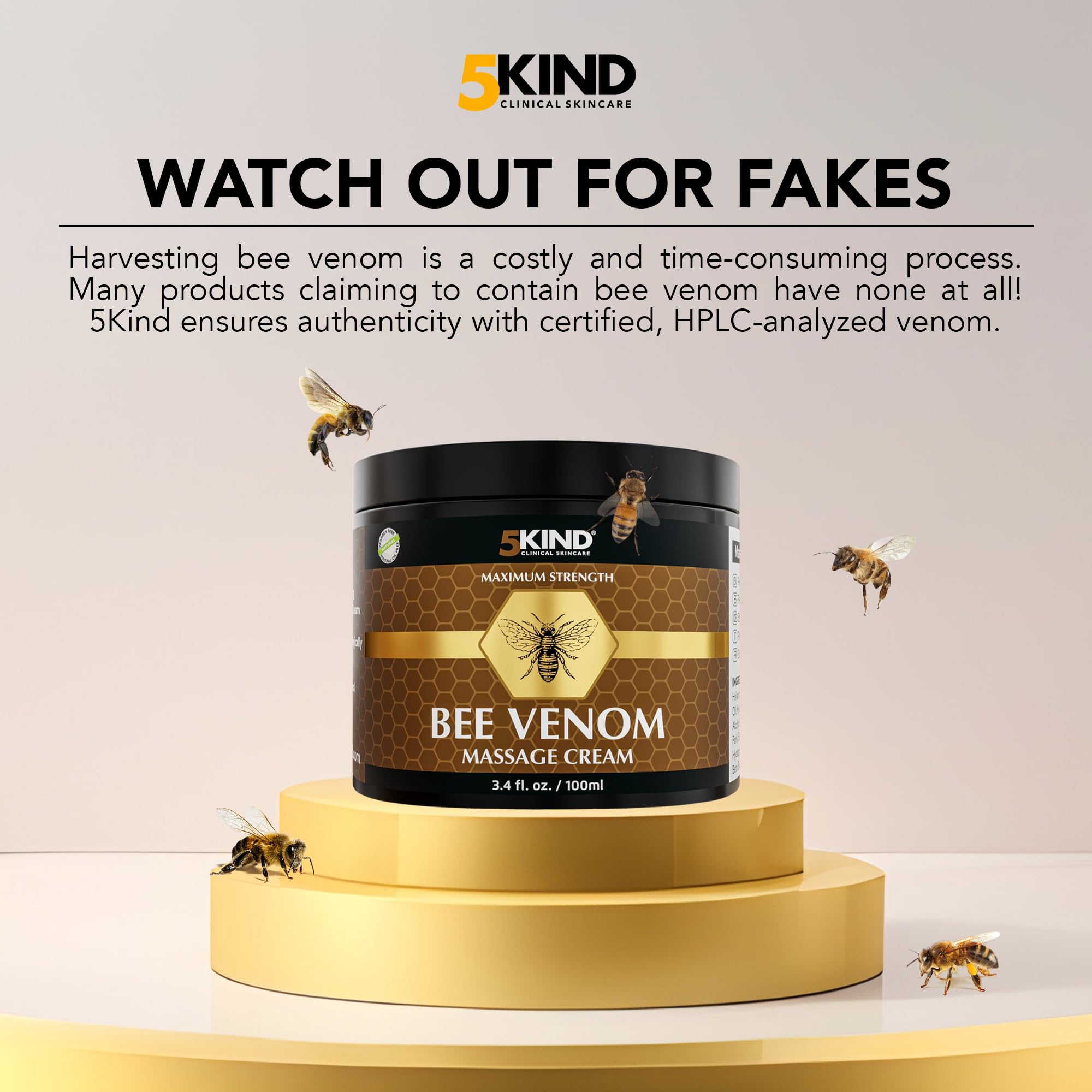 5kind Maximum Strength Bee Venom Cream - Naturally Massage Joints & Muscles, Lower Back, Knee, Neck, Shoulder, Hip & Feet - Responsibly Sourced Premium Bee Venom Cream 3.4 Fl Oz 5kind clinical skincareAu supplements