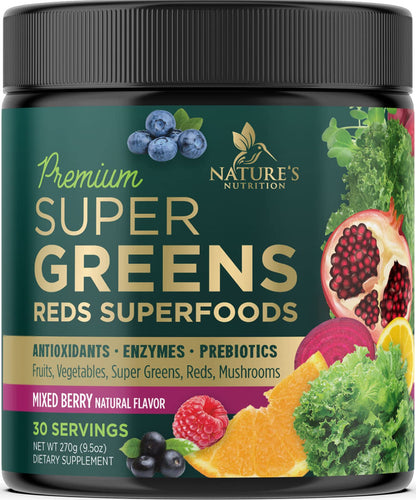 Greens Superfood Powder Supplement - Super Green Smoothie Mix Blend with Spirulina Nature's NutritionUS supplements
