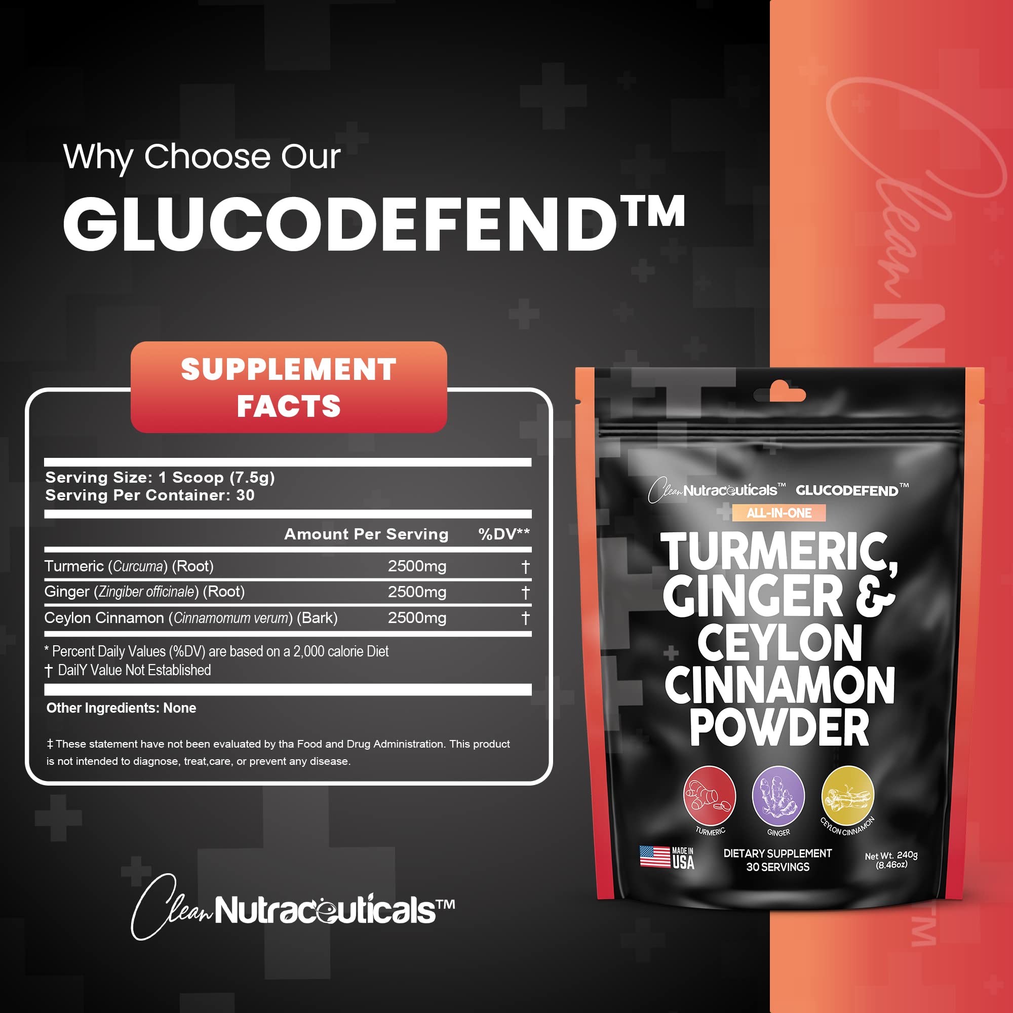 3in1 Turmeric Curcumin Ginger Root & Ceylon Cinnamon Powder Suppleme Clean NutraceuticalsUS supplements