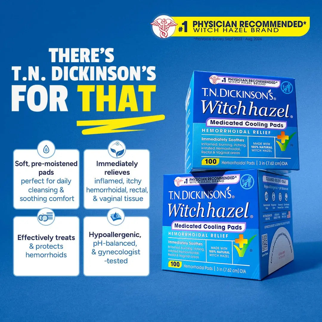 T.N. Dickinson’s Medicated Cooling Pads with Witch Hazel and Aloe | Hemorrhoid Treatment, Postpartum Care, Feminine & Rectal Relief | 100 Rounds T.N. Dickinson'sAu supplements