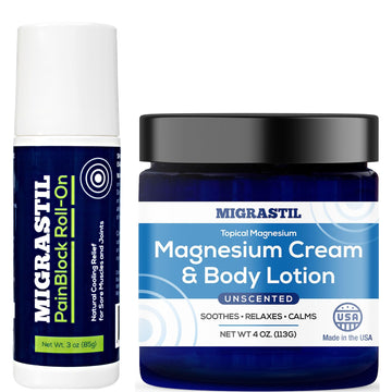 Basic Vigor Migrastil PainBlock Roll-On & Unscented Topical Magnesium Cream Bundle. Made in The USA. Basic VigorAu supplements