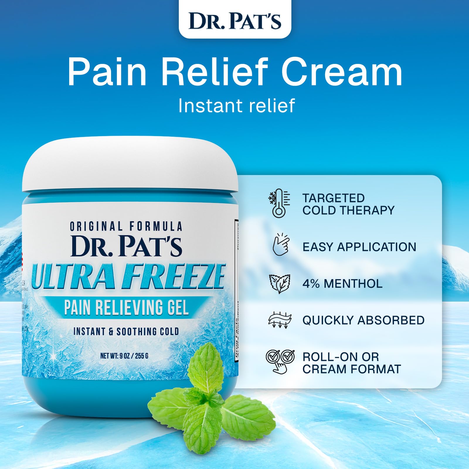 Ultra Freeze Dr Pat's Pain Relief Cream (9oz) - Muscle Rub Gel for Arthritis, Neuropathy, Foot & Joint - Cooling Sports Massage for Back, Shoulder & Knee - Menthol Analgesic for Neck & Body Ultra FreezeAu supplements