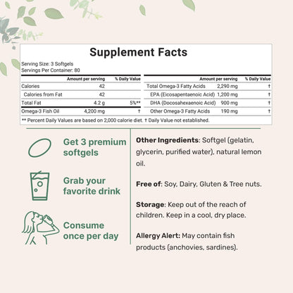 Triple Strength Omega 3 Fish Oil Supplements 4200mg Per Serving, 240 Softgels Micro IngredientsUS supplements