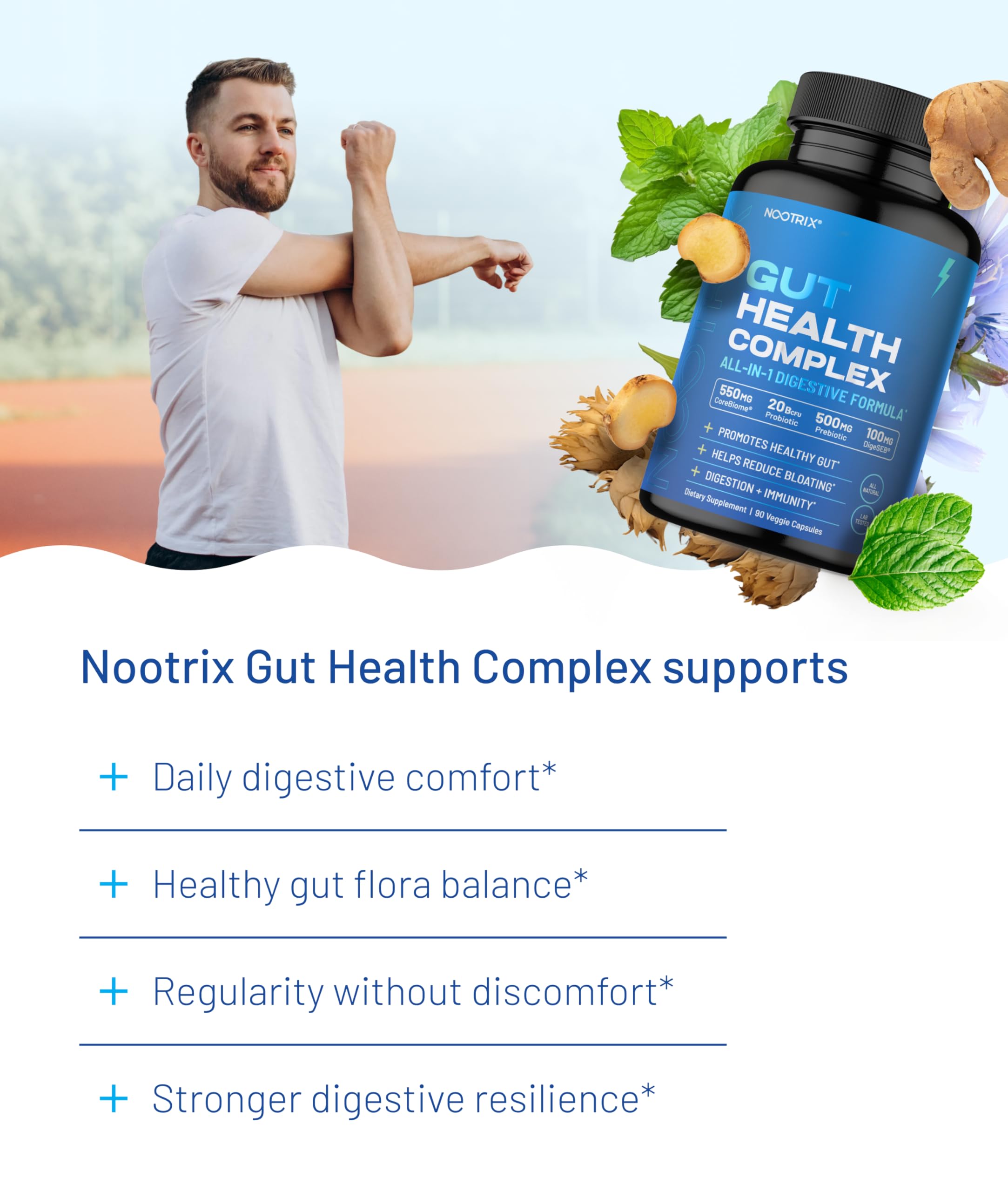 Nootrix Health Complex Supplement | Probiotics for Gut Health, Colon Cleanse & Bloating Relief | Promotes Healthy Digestion | Digestive Enzymes, Postbiotics & Prebiotics | 90 Capsules NootrixAu supplements