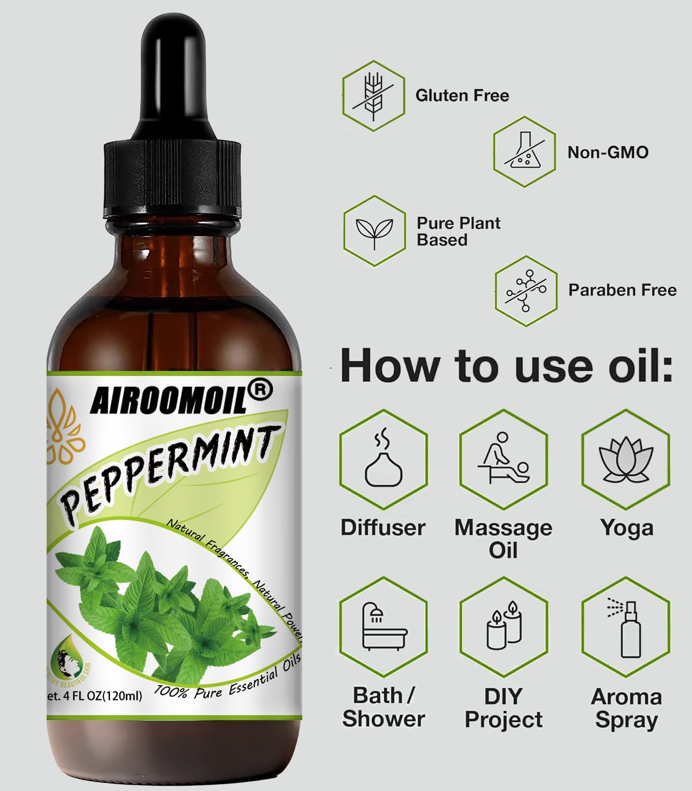 airoomoil Invigorating Peppermint Essential Oil for Showers Skin Use Shampoo Soap Ideal airoomoilAu supplements