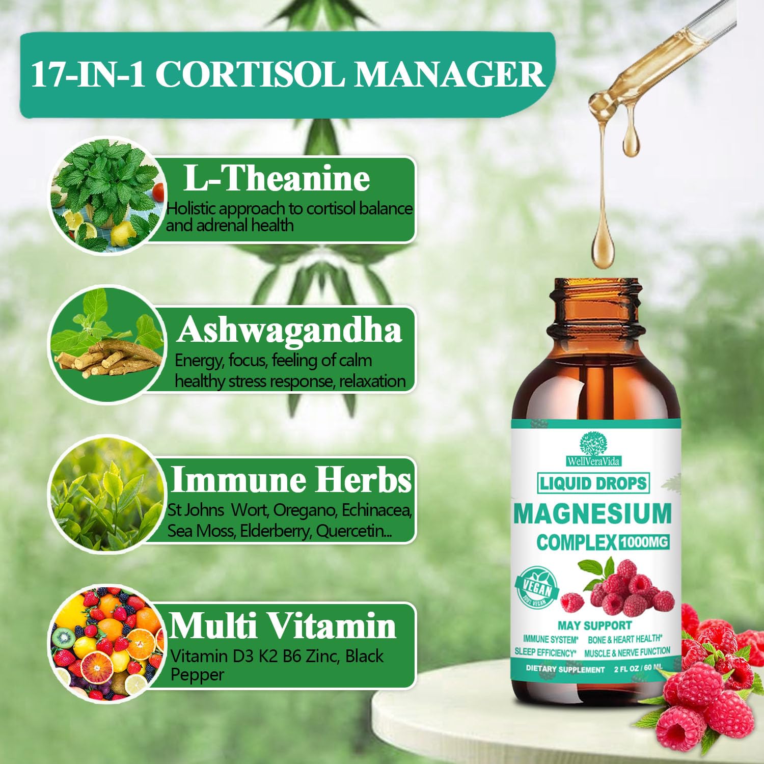 Cortisol Detox for Women & Men w. Super Calm 16-in-1 Magnesium, Theanine, Ashwagandha, St Johns Wort, Lemon Balm, Cortisol Wellness Liquid Drops for Balanced Cortisol, Harmone Balanced & Relaxation WellVeraVidaAu supplements