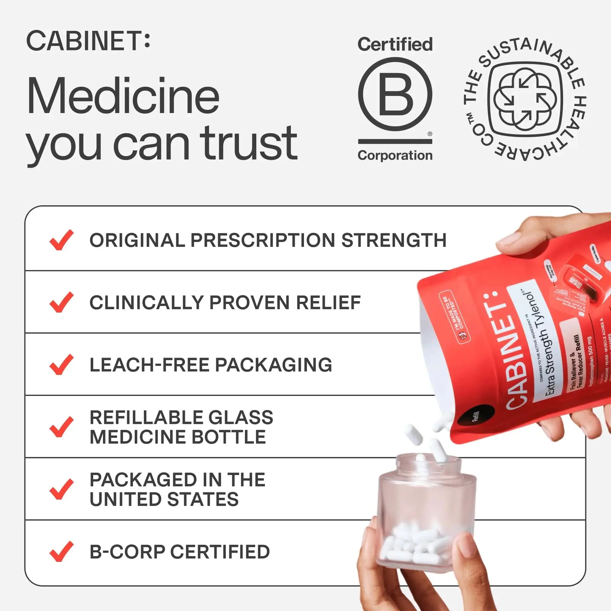 Cabinet: 500mg Acetaminophen for Headache Relief, Toothaches, Sore Throat, and Fever Reducer, Includes 1 Refillable Medicine Jar, 120 Tablets Refillable Glass Jar - w/Travel Tin Cabinet:Au supplements