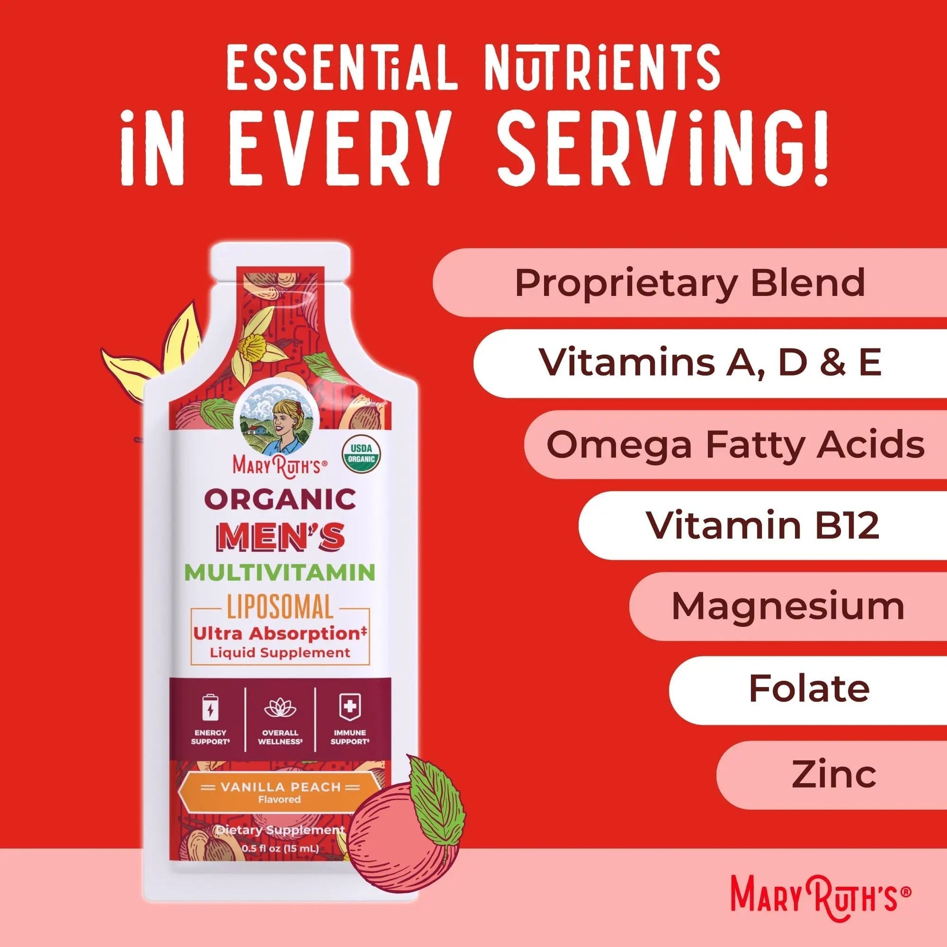 MaryRuth Organics Multivitamin for Men | USDA Organic | Sugar Free Mens Multivitamin Liposomal | Liquid Vitamins for Men | MARYRUTH'SAu supplements