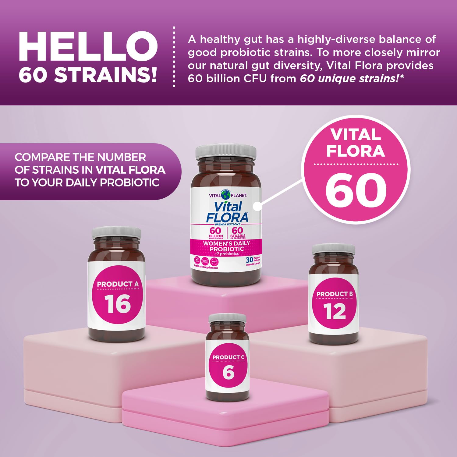 Vital Planet - Vital Flora Women’s Daily Probiotic 60 Billion CFU, 60 Diverse Strains, 7 Organic Prebiotics, Vaginal and Immune Support, Bloating, Digestive Health Probiotics for Women 30 Capsules Vital PlanetAu supplements