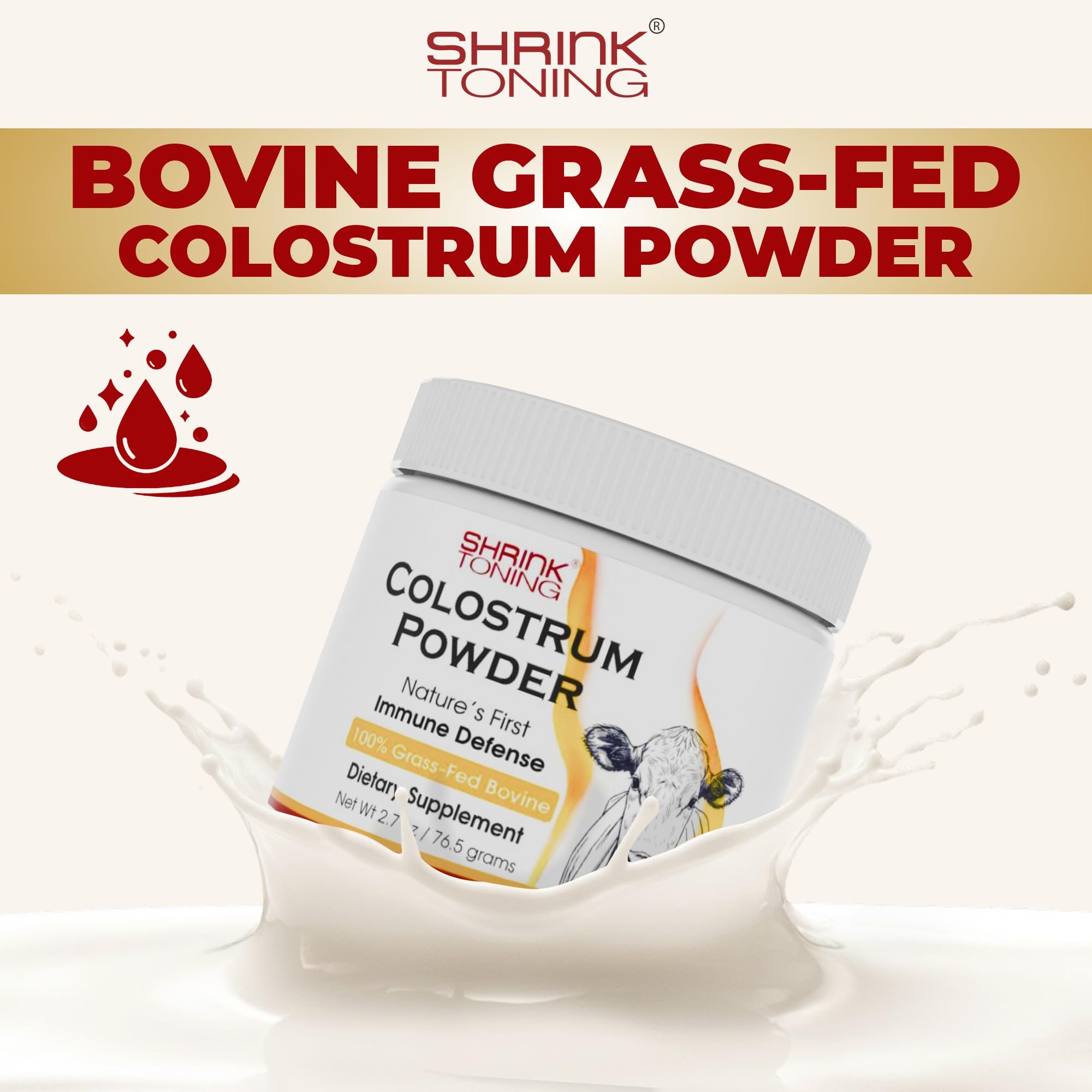 Shrink Colostrum Powder 2.7 oz – Natural Bovine Colostrum Supplement for Overall Health shrinkAu supplements