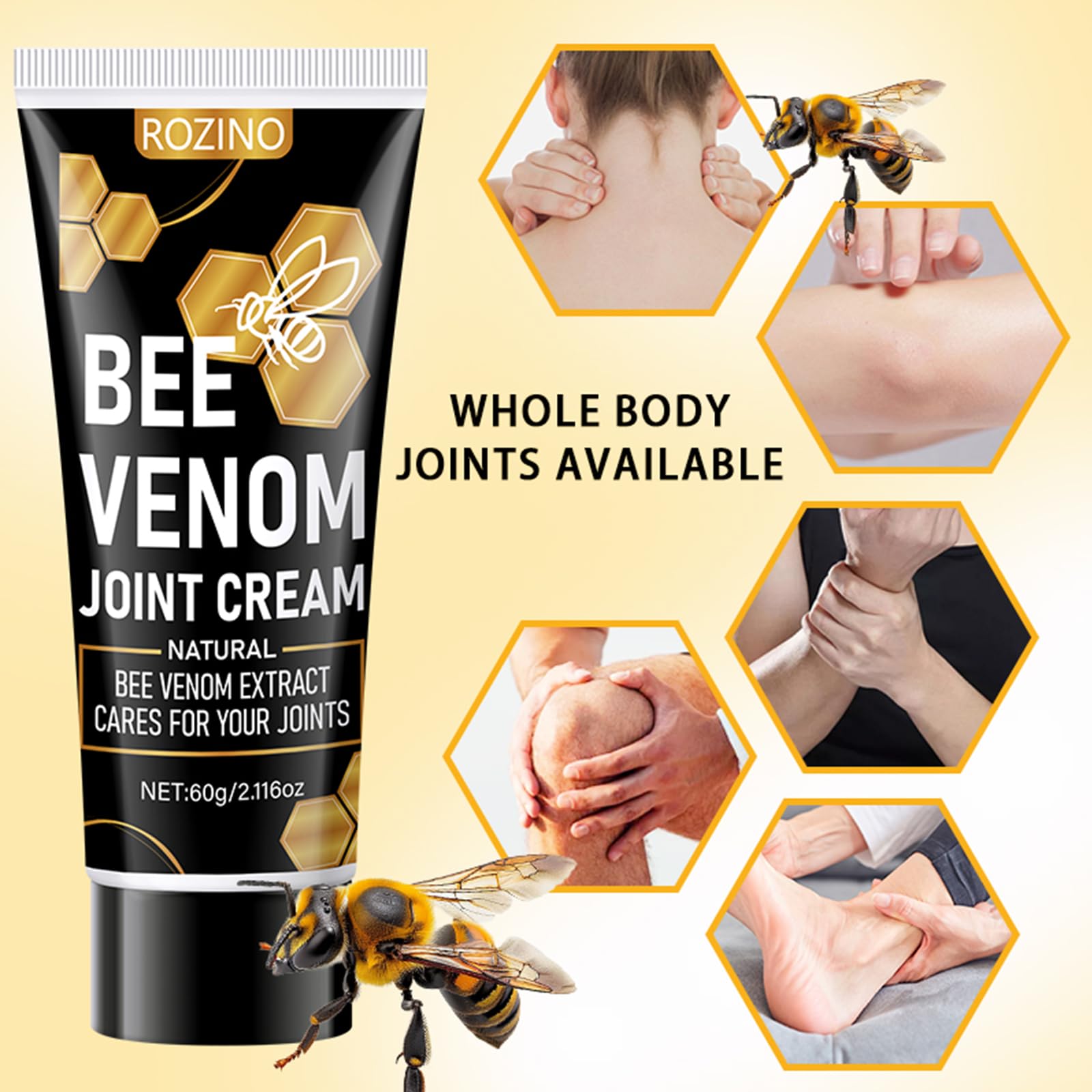 Bee Venom Joint Cream for Knees & Joints - Lightweight Moisturizing Cream for Dry Skin, Fast Absorbing & Non-Greasy Formula - Supports Comfortable Movement (2.116OZ) GenericAu supplements