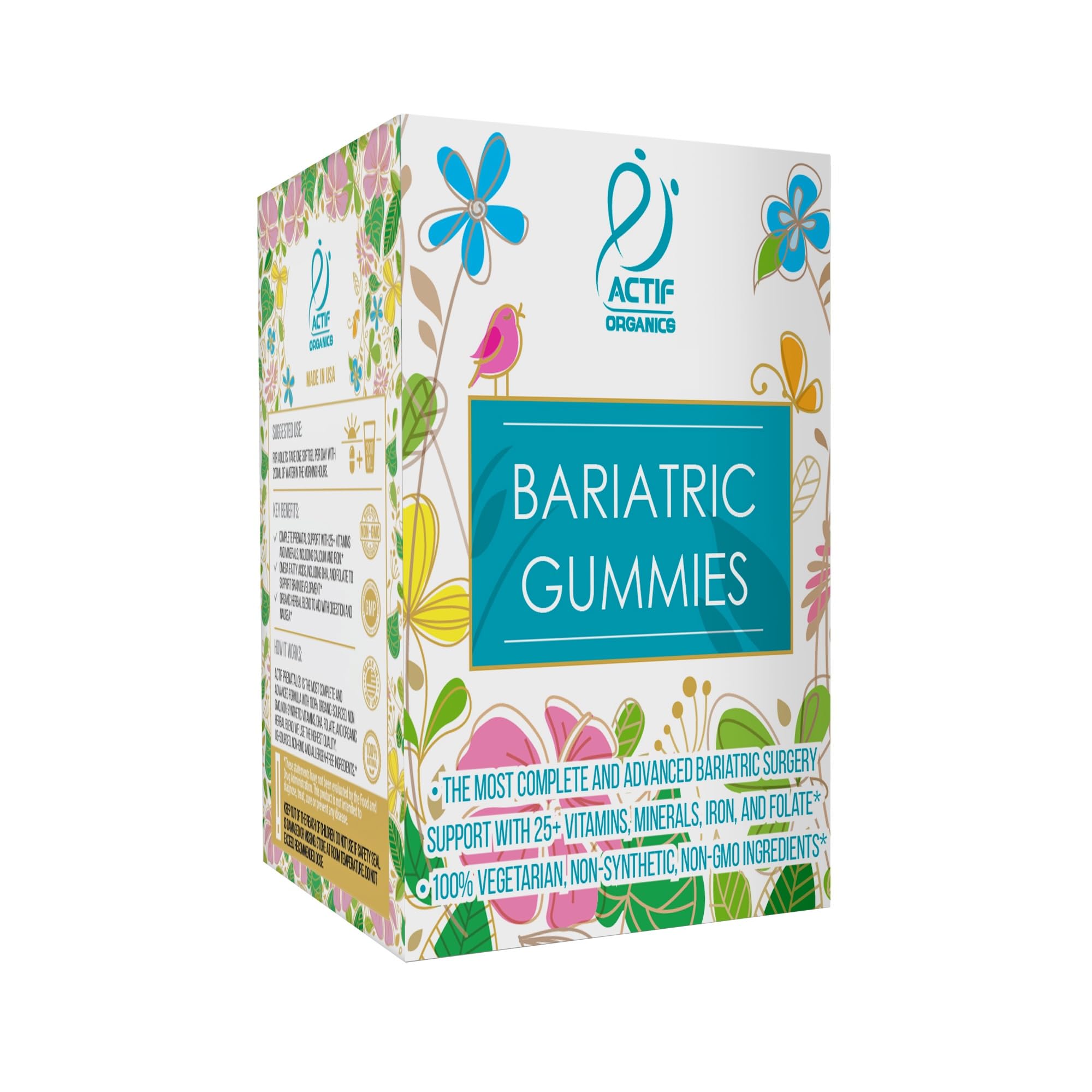 ACTIF Organic Bariatric Gummies with 25+ Organic Vitamins and Minerals for Bariatric Surgery Gastric Bypass Surgery, Advanced Formula - 90 Count ACTIFAu supplements