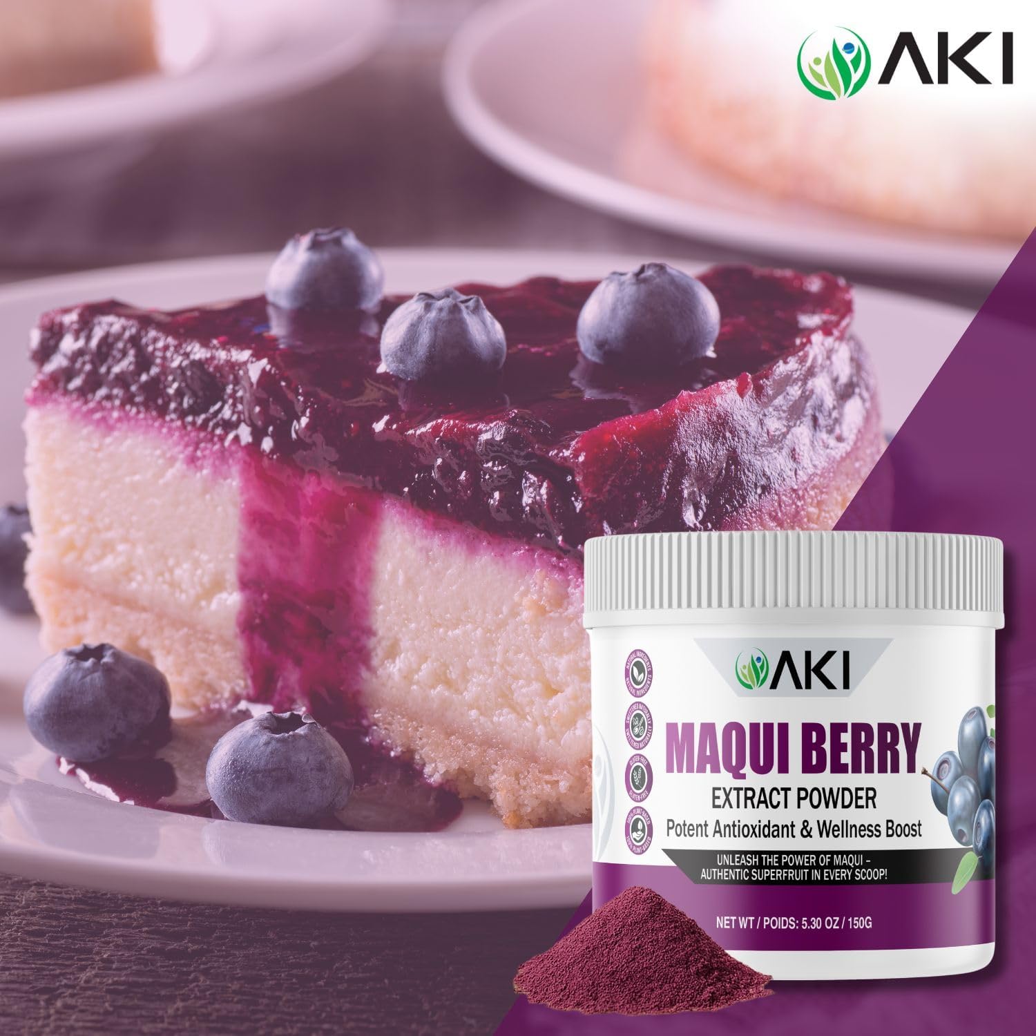 AKI Maqui Berry Extract Powder – Wild Harvested from Patagonia, High in Anthocyanins & Polyphenols, Freeze-Dried Superfruit for Smoothies, Non-GMO, Vegan, 150g/ 5.3 oz AKI ORGANICAu supplements