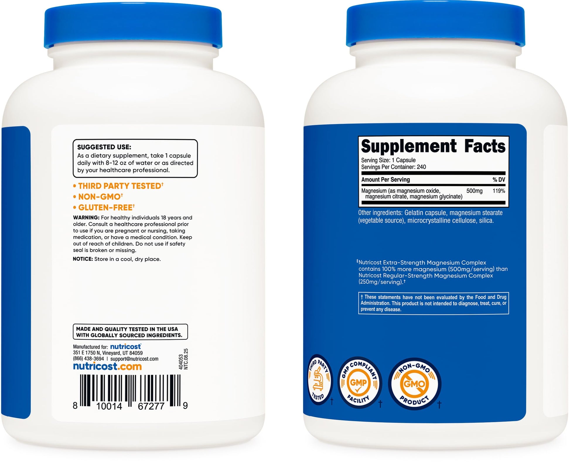 Nutricost Magnesium Complex 500mg, 240 Capsules - Magnesium Oxide, Citrate, and Glycinate - Gluten Free and Non-GMO NutricostAu supplements