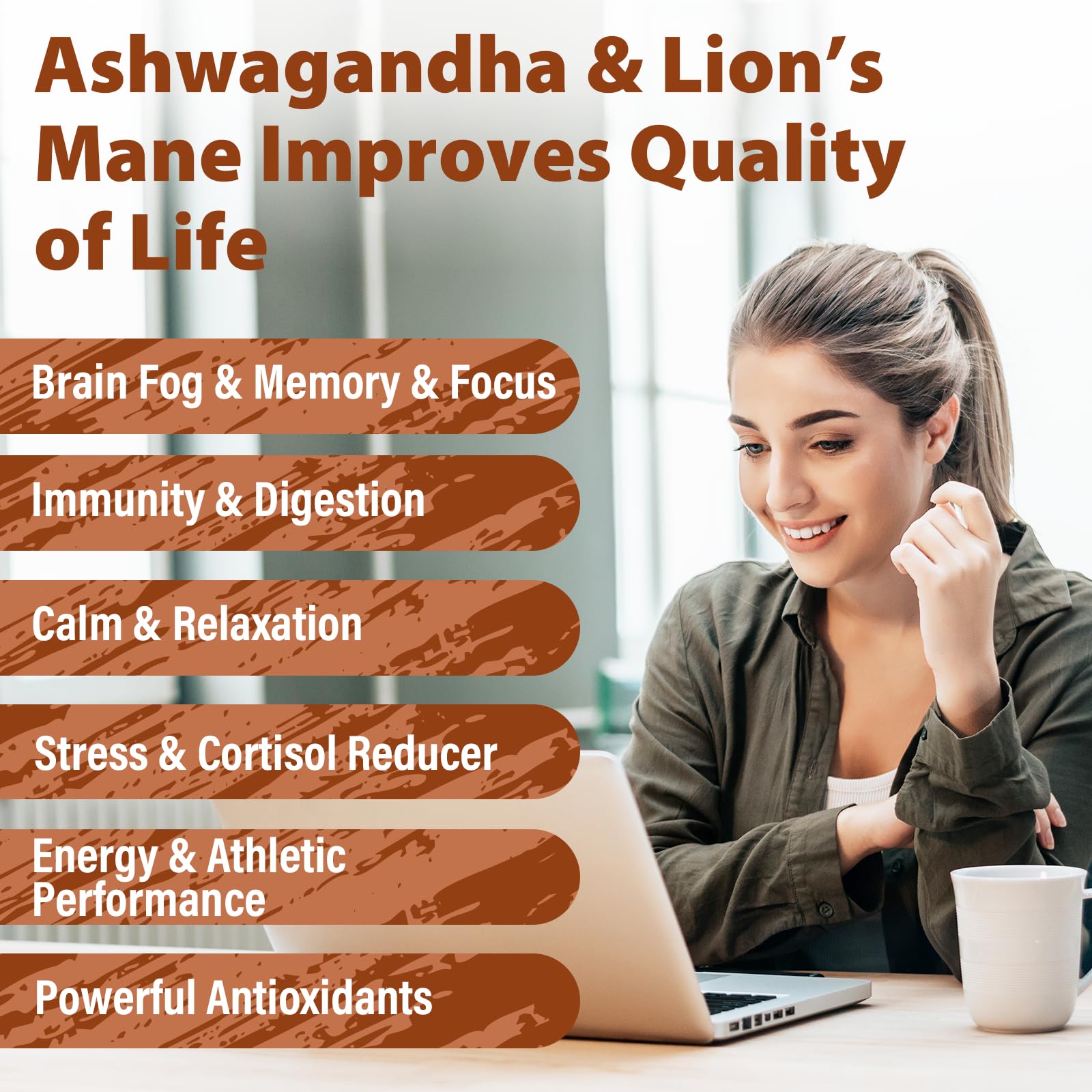 Liekoh Ashwagandha & Lions Mane Supplement Capsules, Brain Supplements for Memory and Focus, Ashwagandha Supplement with Rhodiola & Black Peppe, Cortisol Supplements for Women & Men,90 Caps LiekohAu supplements