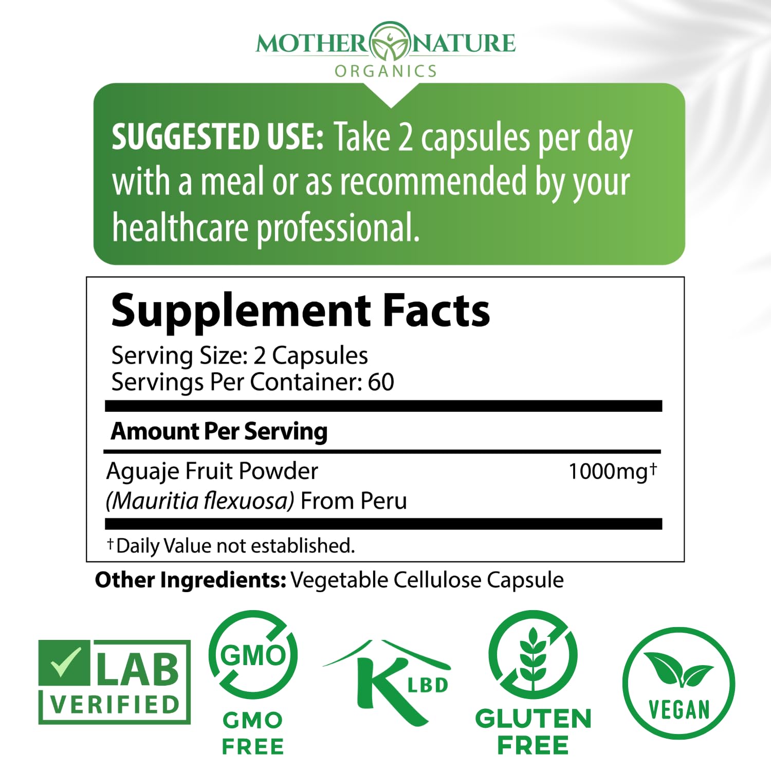 Mother Nature Aguaje Curves Capsules for Women, 1000mg (120ct), Natural & Sustainably Sourced Aguaje Fruit from Peru for Female Health, Hormone Balance, Curve Enhancer, Vegan, Non-GMO & Gluten-Free Mother Nature Organics Superfoods for Organic LivingAu supplements