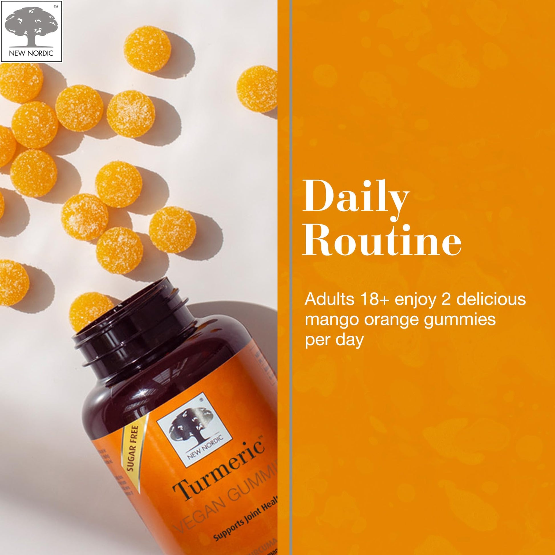 NEW NORDIC Turmeric Curcumin Gummies, Sugar Free, 300 mg Turmeric Supplement for Men and Women, Supports Normally Functioning Joints, Knees, Shoulders, Mango Orange, 60 Count NEW NORDICAu supplements