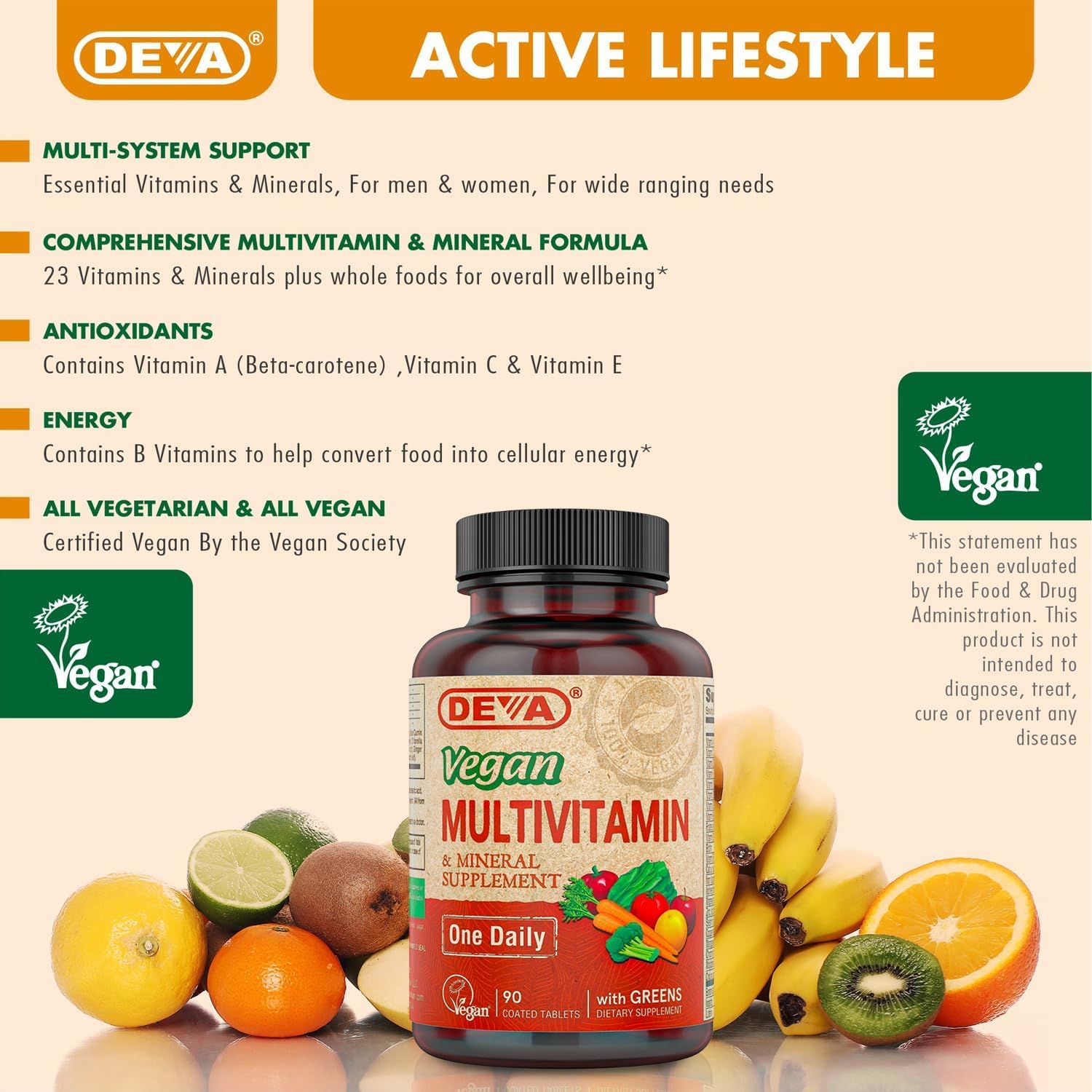 DEVA Vegan Multivitamin & Mineral Supplement with Iron 2-Pack, Spirulina, Chlorella, Ashwagandha, Broccoli & More, 90 Coated Tablets Each DEVAAu supplements