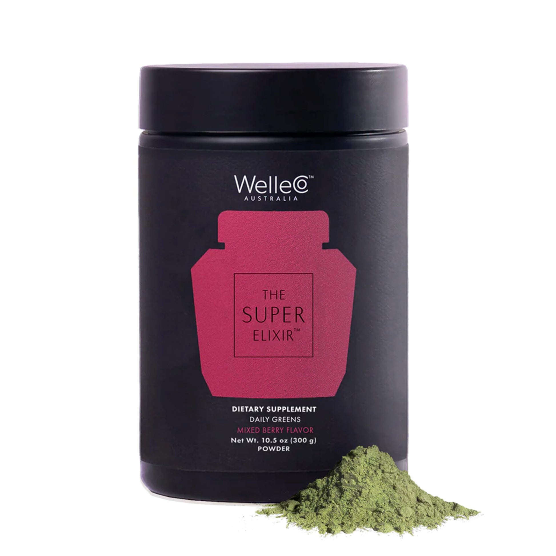 WelleCo The Super Elixir Daily Greens Powder, Probiotic Drink Mix with Whole Foods, Gluten Free, Vegan Gut Health Powder, Energy, Immunity, Healthy Skin, Hair & Nails (300g, Mixed Berry) WelleCoAu supplements