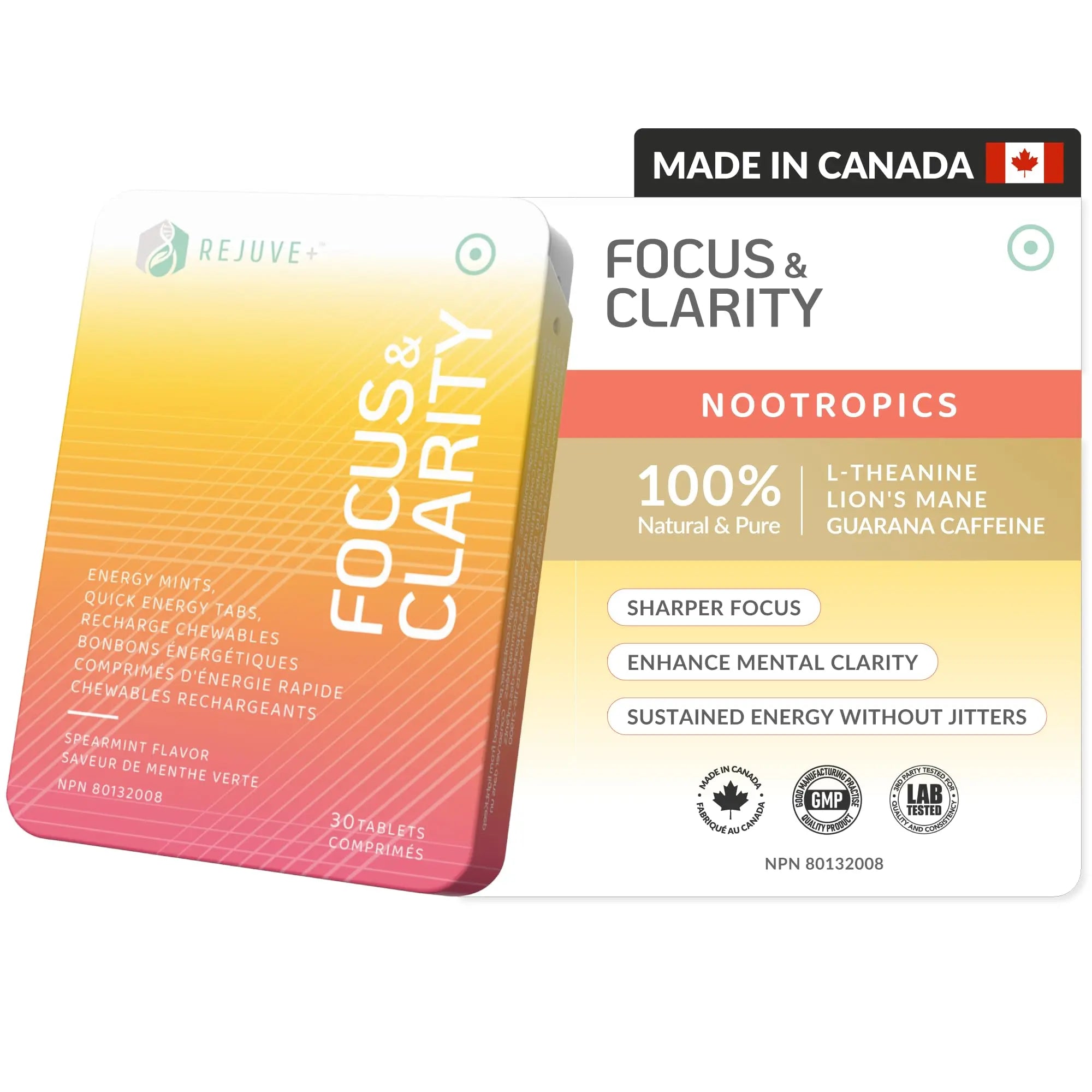 REJUVE+ Focus & Clarity Nootropic Supplement – Brian Boost | L-Theanine, Caffeine, Lion’s Mane, Magnesium, Vitamin B6 & B12 | Brain Support, Memory, Focus & Energy | Mint Flavor (30 Chewables) (1) REJUVE+Au supplements