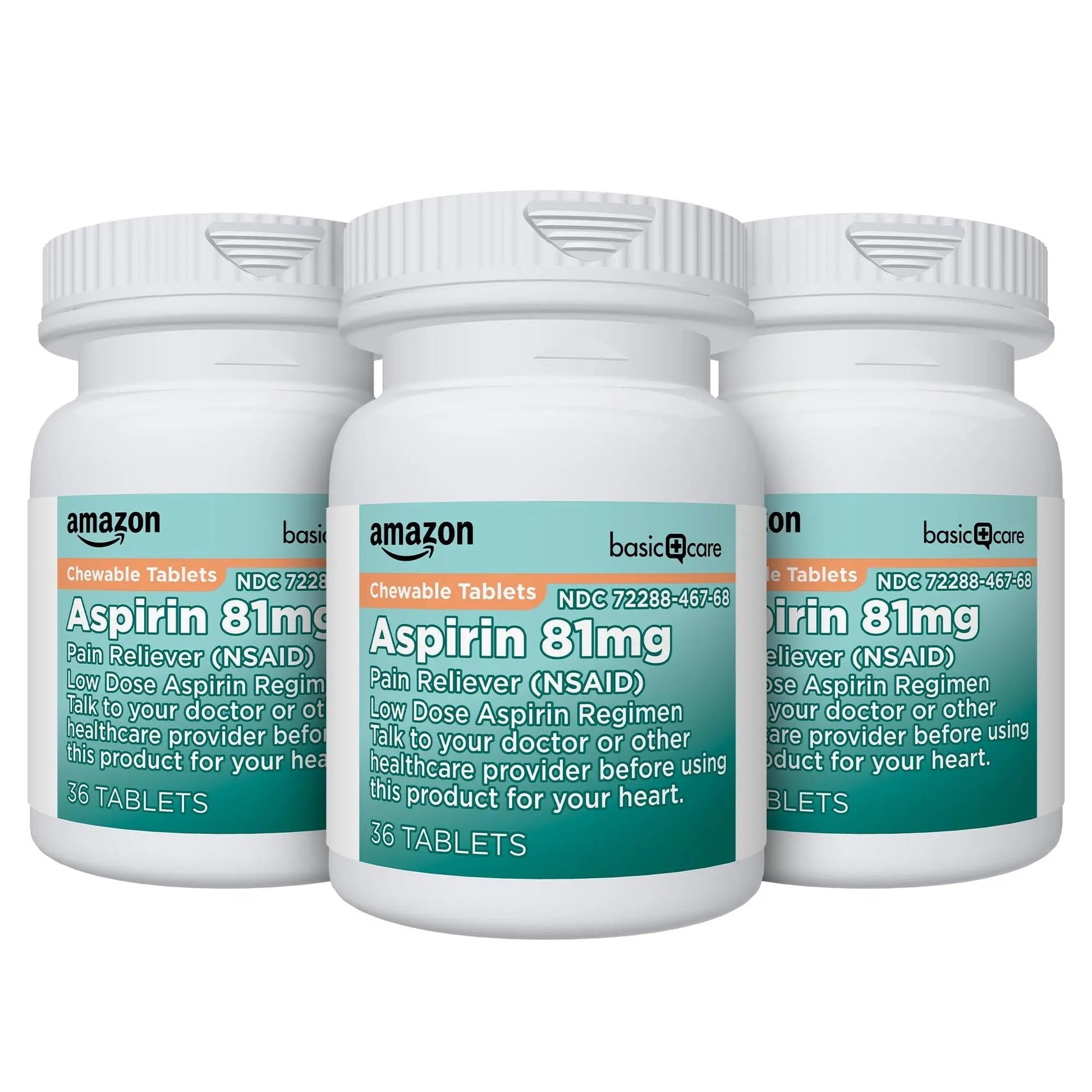 Amazon Basic Care Aspirin 81 mg Pain Reliever (NSAID) Chewable Tablets, Low Dose , Orange Flavor, 36 Count (Pack of 3) Amazon Basic CareAu supplements