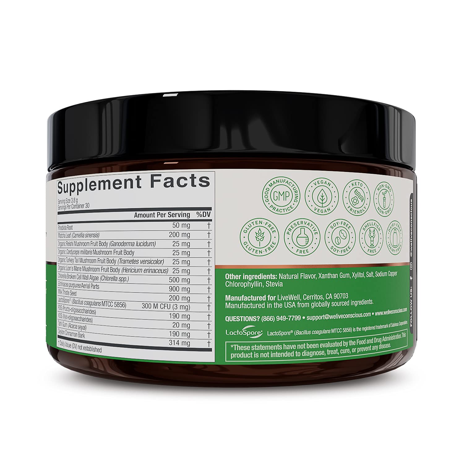 Live Conscious Beyond Greens Concentrated Superfood Powder - Matcha Flavor w/Chlorella, Echinacea, Probiotics for Immune Support & Energy - 30 Servings (2-Pack) Live ConsciousAu supplements