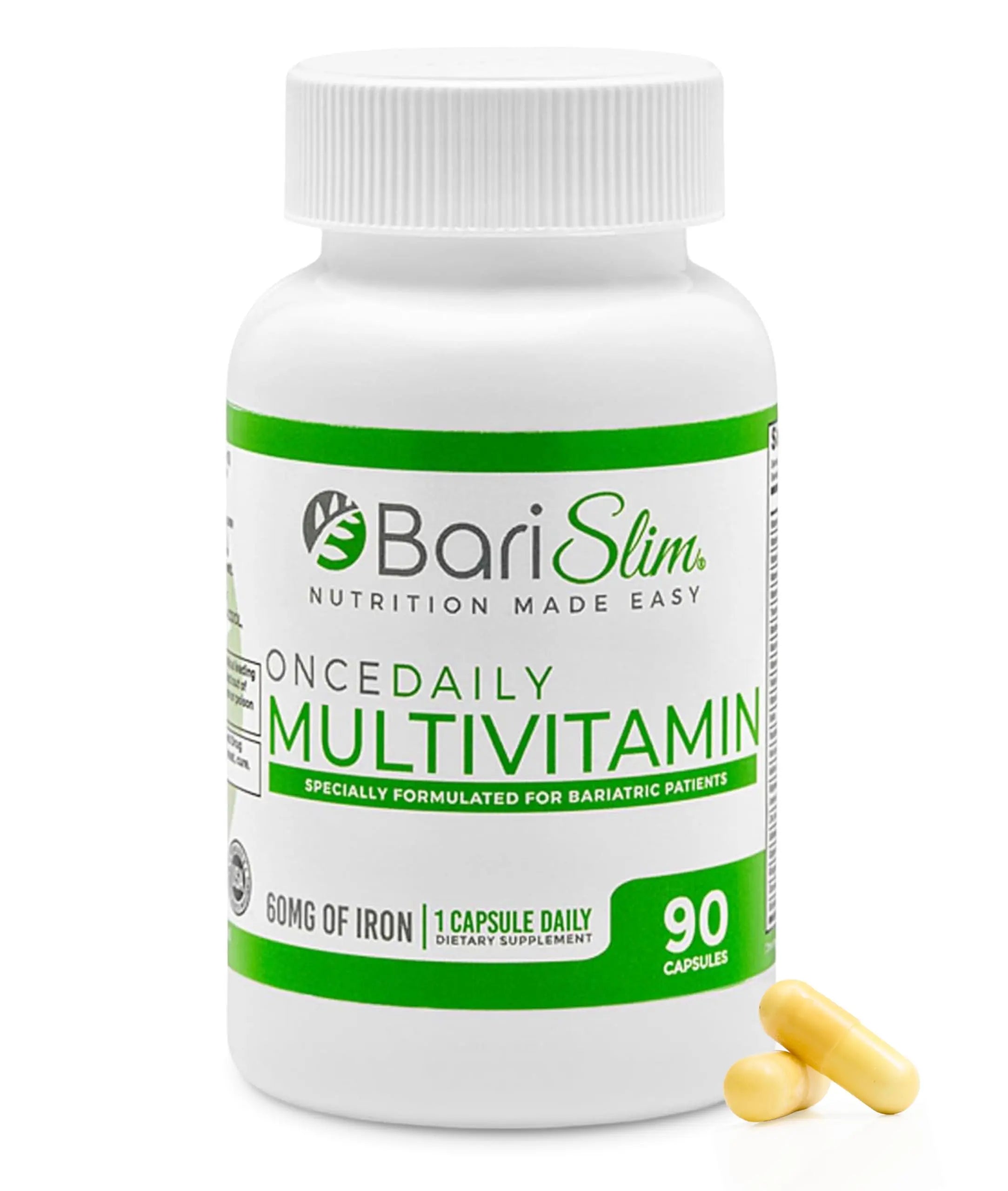 BariSlim Once Daily Bariatric Multivitamin Capsule - 60mg of Iron - Bariatric Vitamin & Supplement for Post WLS Surgery Including Gastric Bypass BariSlimAu supplements