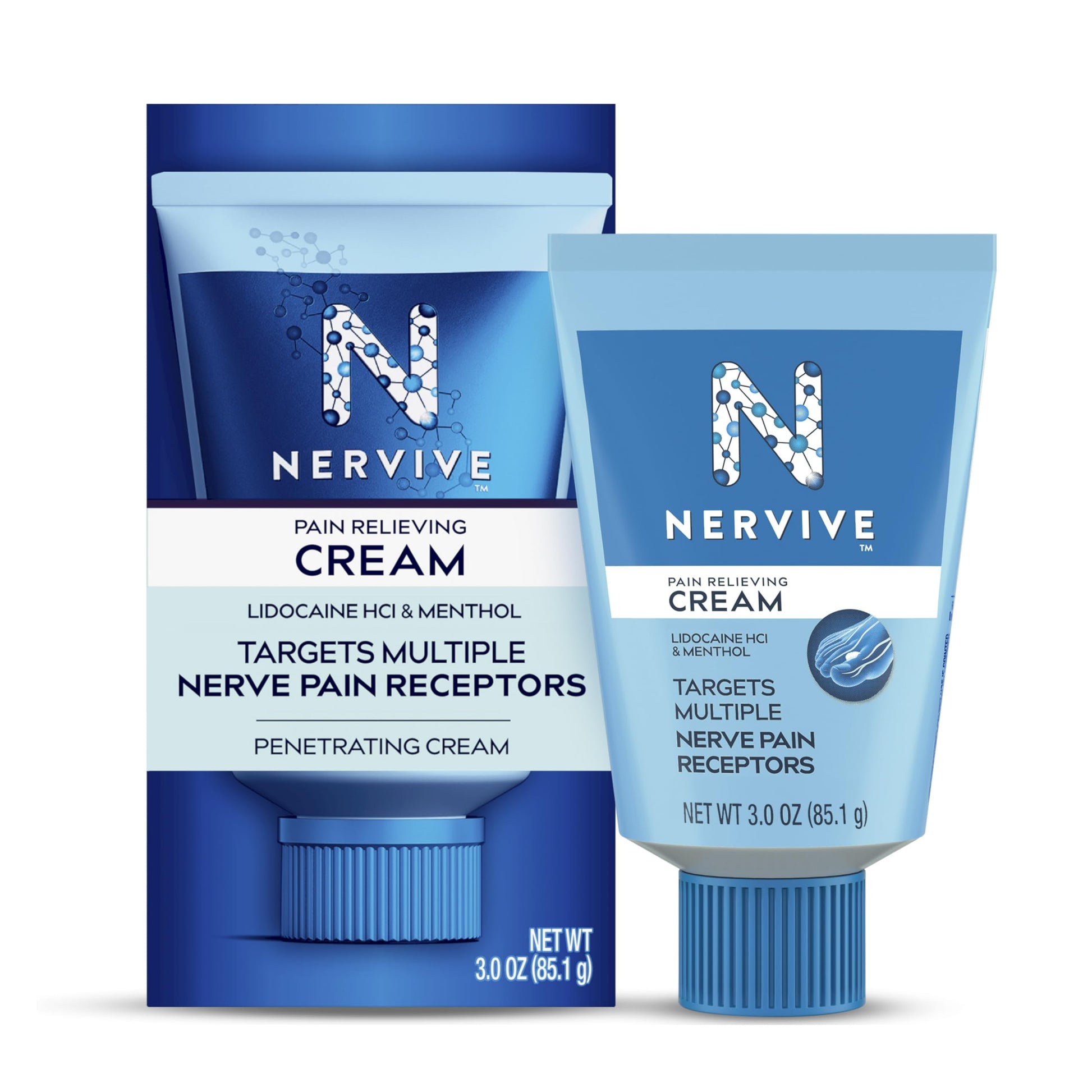 Nervive Pain Relieving Cream, Max Strength Non-Greasy Topical Pain Reliever with Lidocaine and Menthol for Toes, Feet, Fingers, Hands, Legs & Arms, 3.0oz NerviveAu supplements