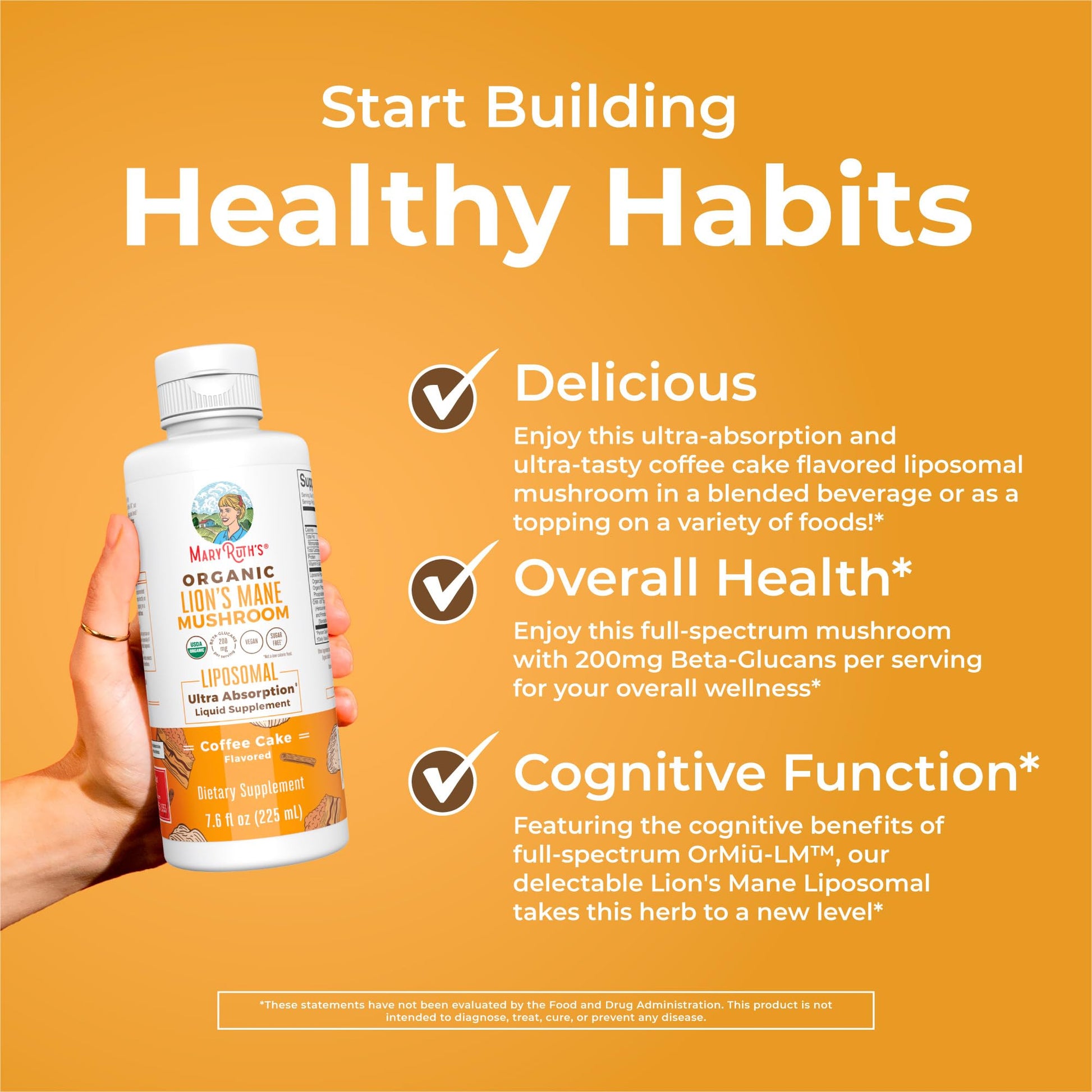 MaryRuth Organics Lions Mane Supplement | Ultra Absorption Liposomal | Full Spectrum Lion's Mane Mushroom | 200mg Beta-Glucans Per Serving | USDA Organic | Vegan | 7.6 oz | 15 Servings MARYRUTH'SUS supplements