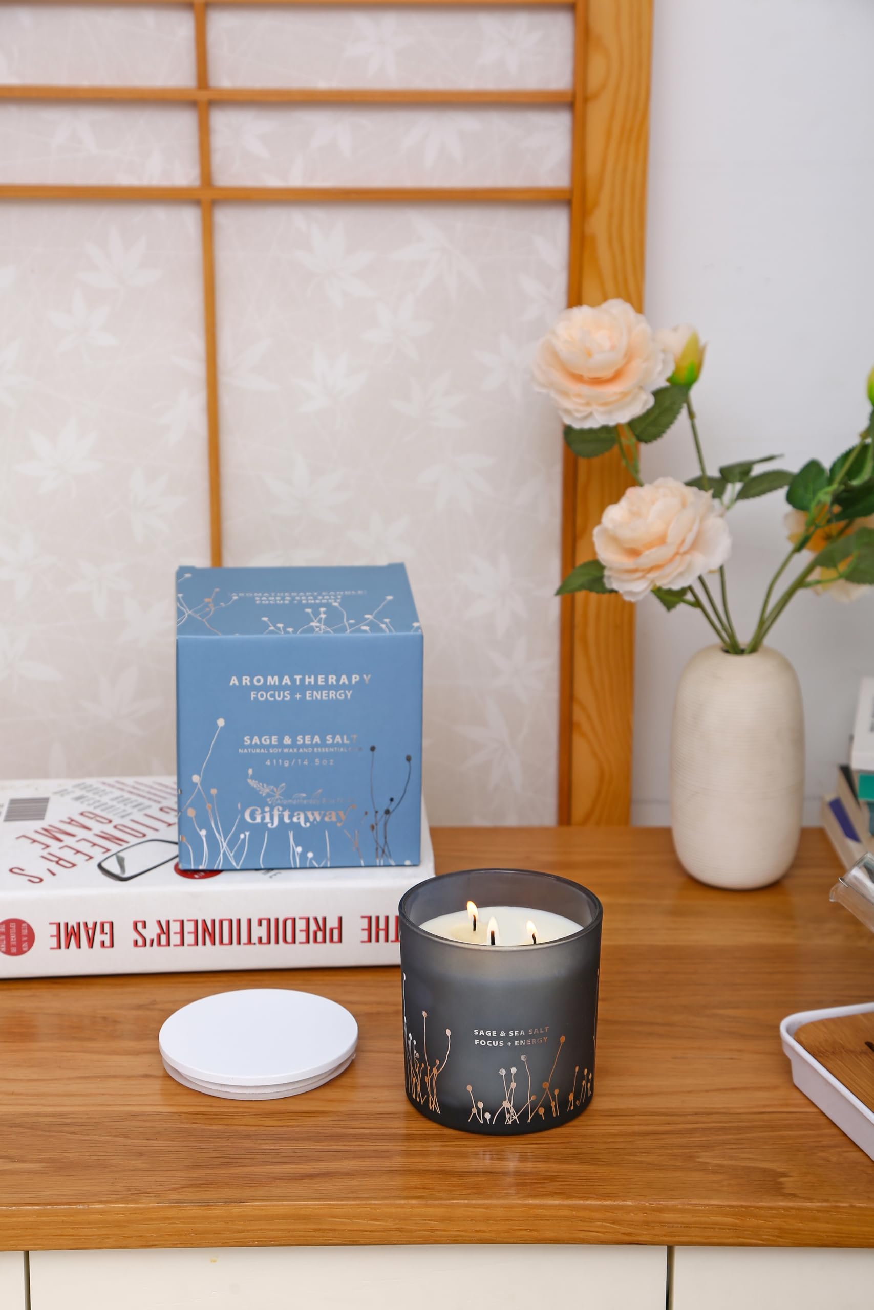 White Sage Sea Salt 3 Wick Candle 14.5 oz | Sage Candles for Cleansing House | Large Soy Candles GIFTAWAYAu supplements