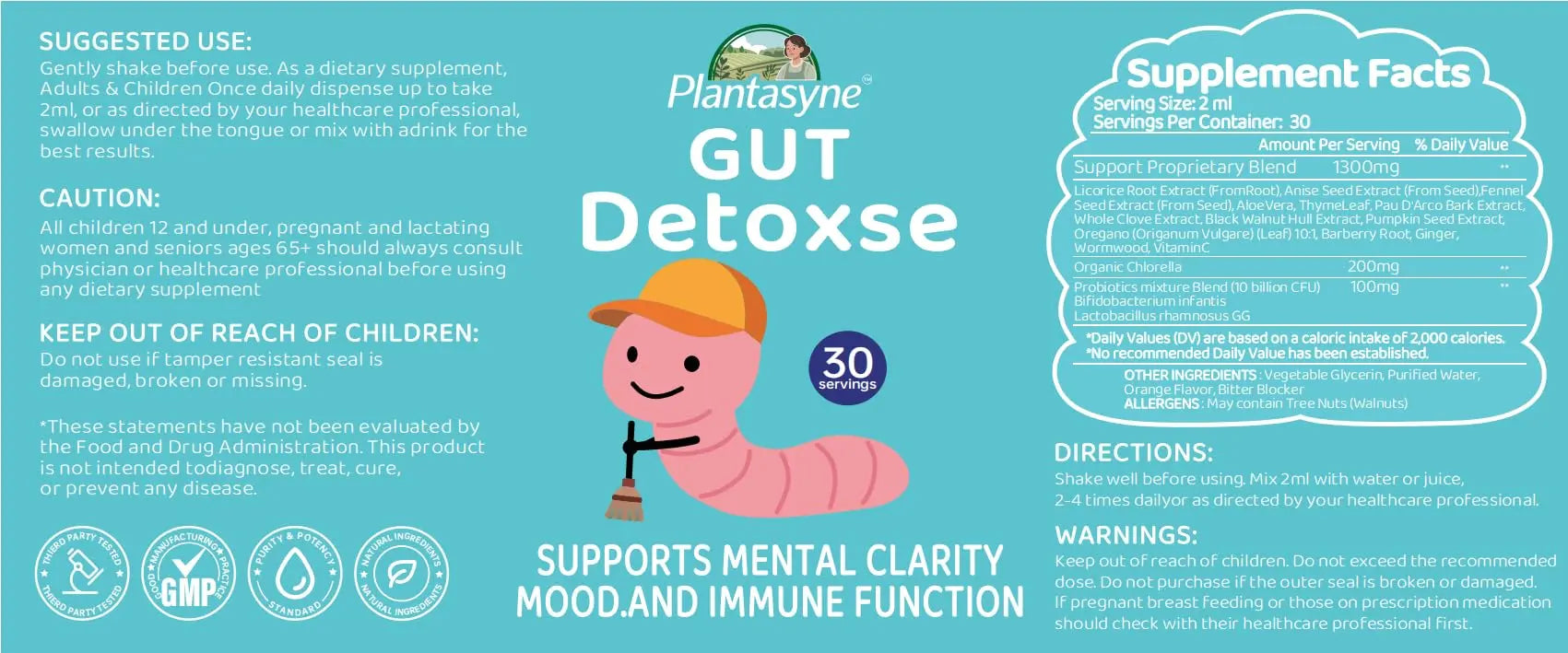 Plantasyne Herbal Gut Cleanse Drops with Black Walnut Hull & Barberry Root | Gentle Liquid Detox for Gut & Colon Support | for Adults & Kids|30 Servings Plantasynenz supplements