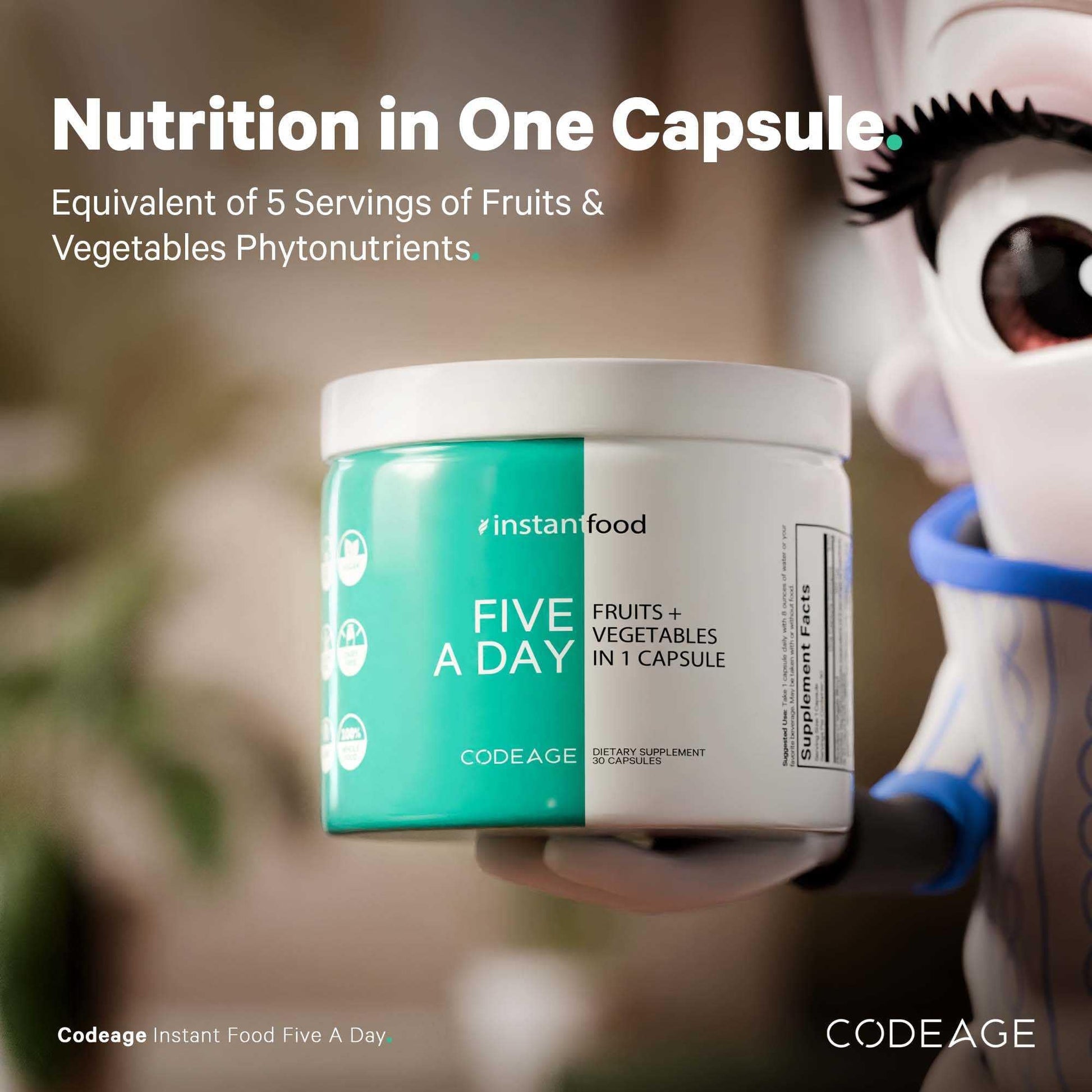 Codeage Instantfood Five A Day – Fruits & Vegetables Capsule Supplement – Whole Food Phytonutrients – 15 Fruits and Veggies Blend - Vegan, Non-GMO – 30 Capsules CodeageAu supplements