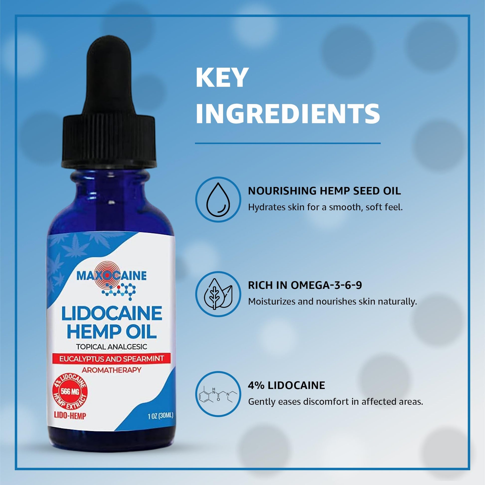 MAXOCAINE Lidocaine Hemp Oil 4% - Maximum Strength Topical Pain Relief, Fast Acting Soothing Oil for Muscle, Joint, Back & Arthritis Support, Cooling Eucalyptus & Spearmint, 1 oz (30 ml) MAXOCAINEAu supplements