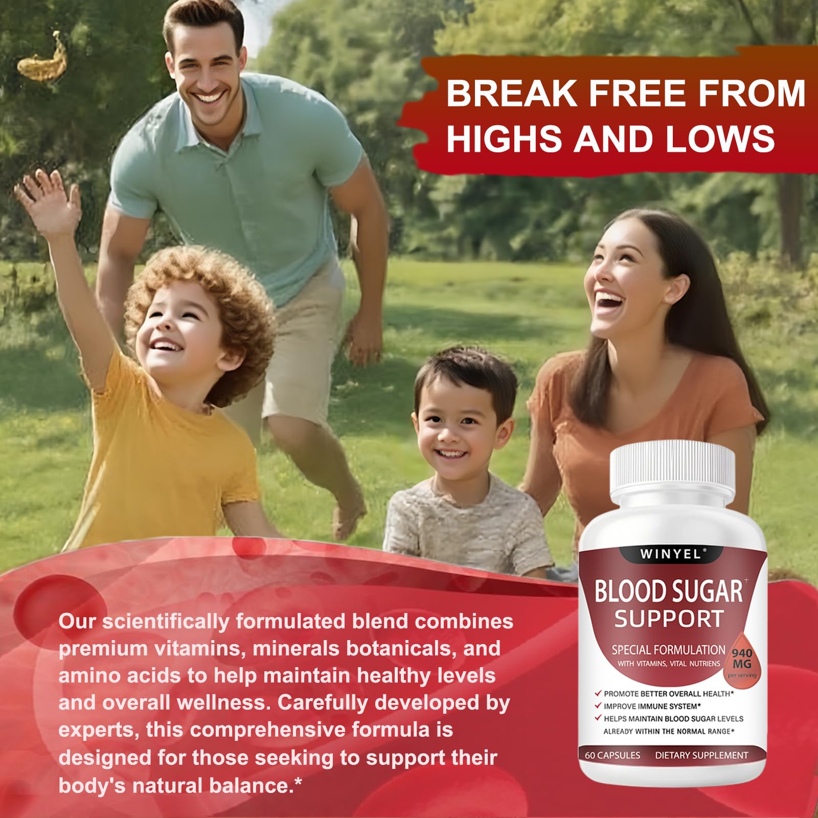 WINYEL Blood Sugar Complex Supplement - with Cinnamon, Bitter Melon, Chromium, Mulberry, Alpha Lipoic Acid, 60 Capsules WINYELAu supplements