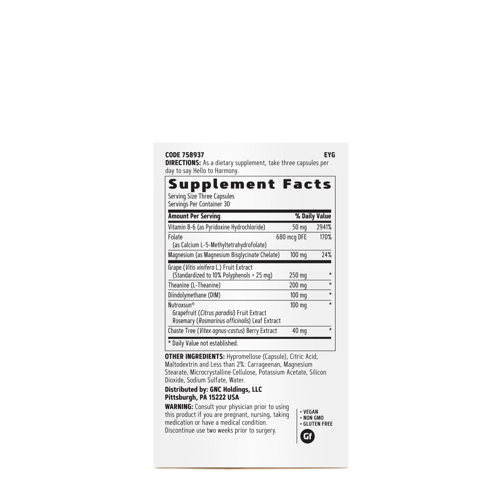 GNC Women's Hello Harmony | Clinically Proven Hormonal Support for Women | Supports Mood, Skin, and Stress Management | Vegan and Gluten Free | 90 Count GNCAu supplements