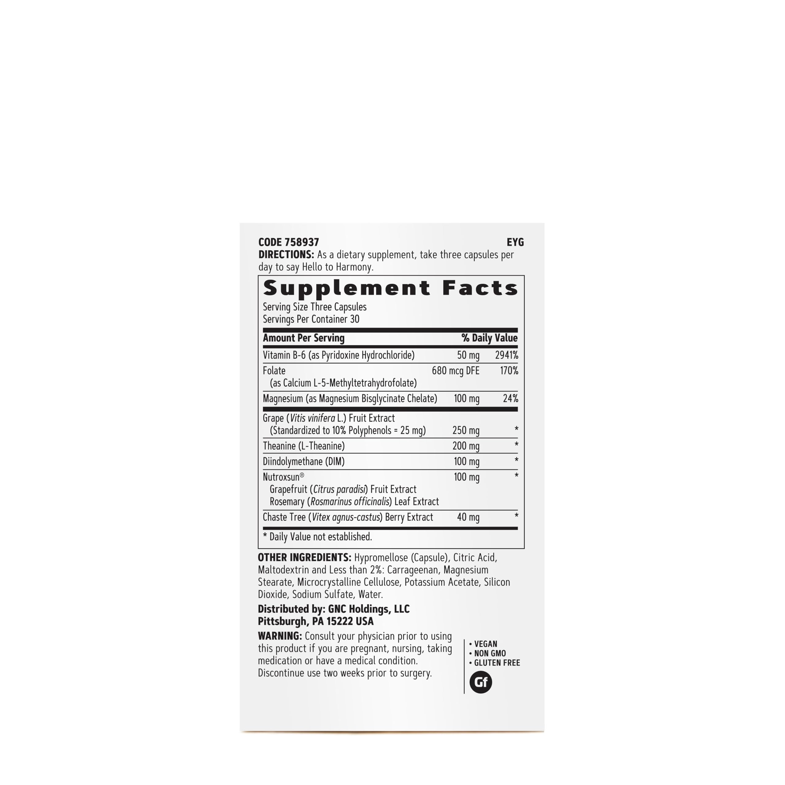 GNC Women's Hello Harmony | Clinically Proven Hormonal Support for Women | Supports Mood, Skin, and Stress Management | Vegan and Gluten Free | 90 Count GNCAu supplements