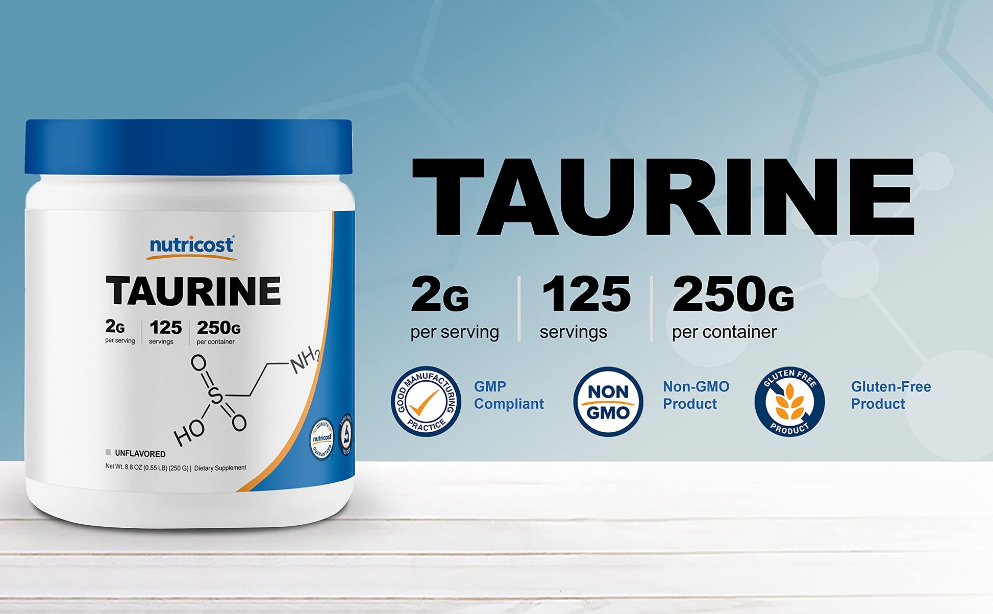 Nutricost Taurine Powder 250 Grams - 125 Servings, 2000mg Per Serving NutricostAu supplements